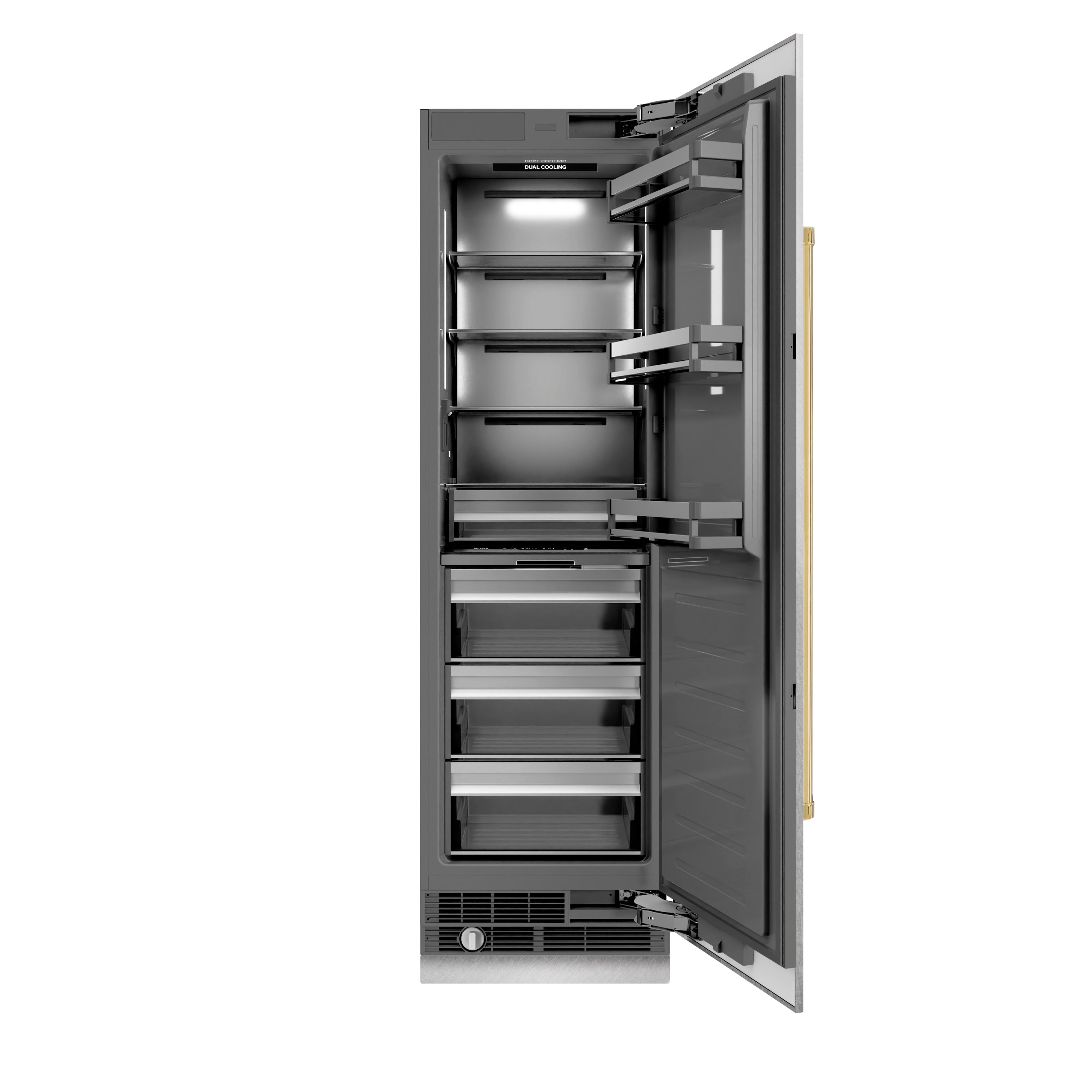 ZLINE 24 in. Column Refrigerator 12.5 cu. ft. Satin Stainless Steel with Graphite Gray Interior and Polished Gold Accents (RCRVZ-SN-24-G)