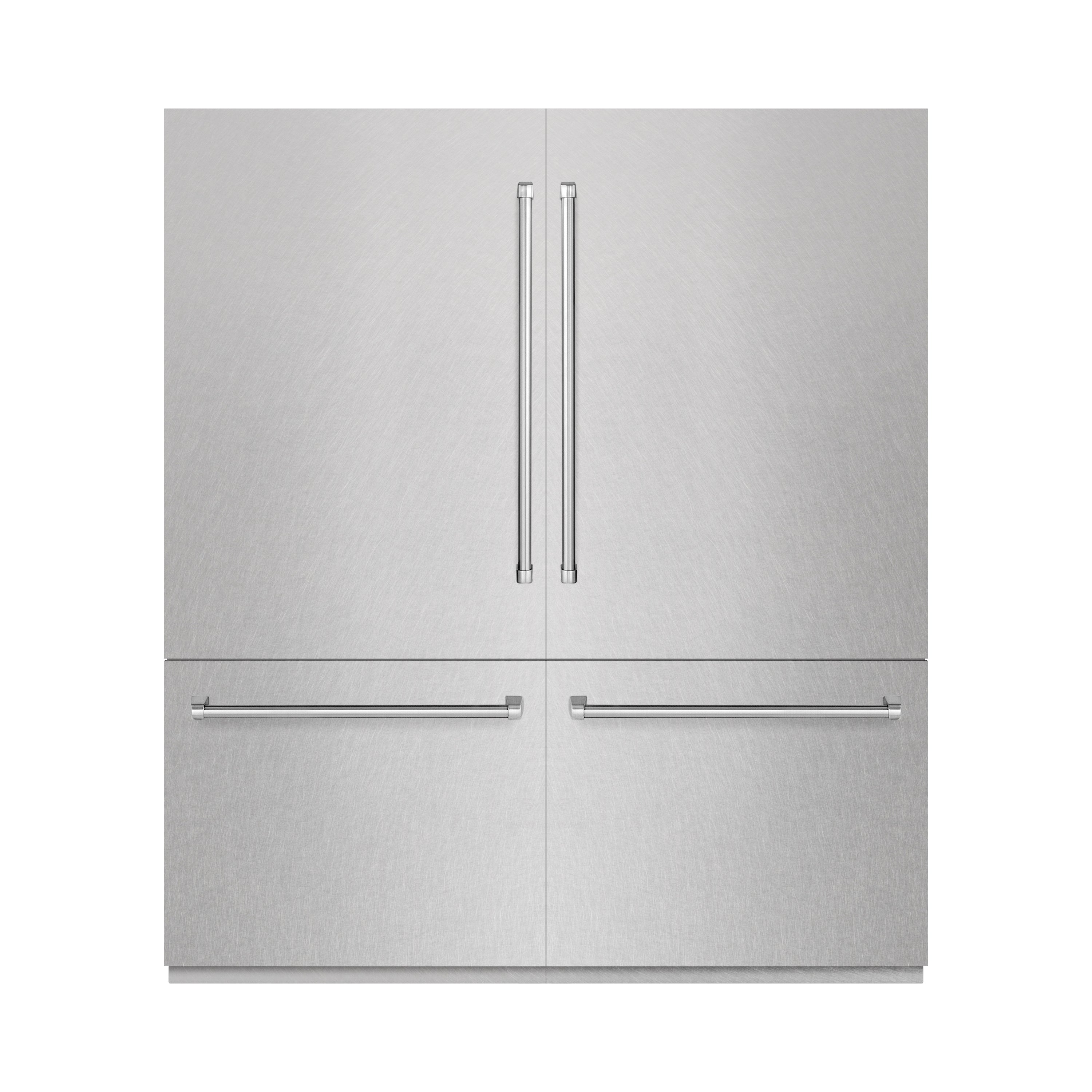 ZLINE 72 in. French Door Built-In Bottom Freezer Refrigerator 39.6 cu. ft. Water Dispensers Ice Makers Satin Stainless Steel Graphite Gray Interior (GRBIT-SN-72)