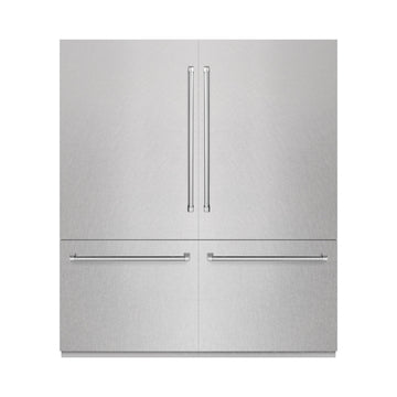 ZLINE 72 in. French Door Built-In Bottom Freezer Refrigerator 39.6 cu. ft. Water Dispensers Ice Makers Satin Stainless Steel Graphite Gray Interior (GRBIT-SN-72)
