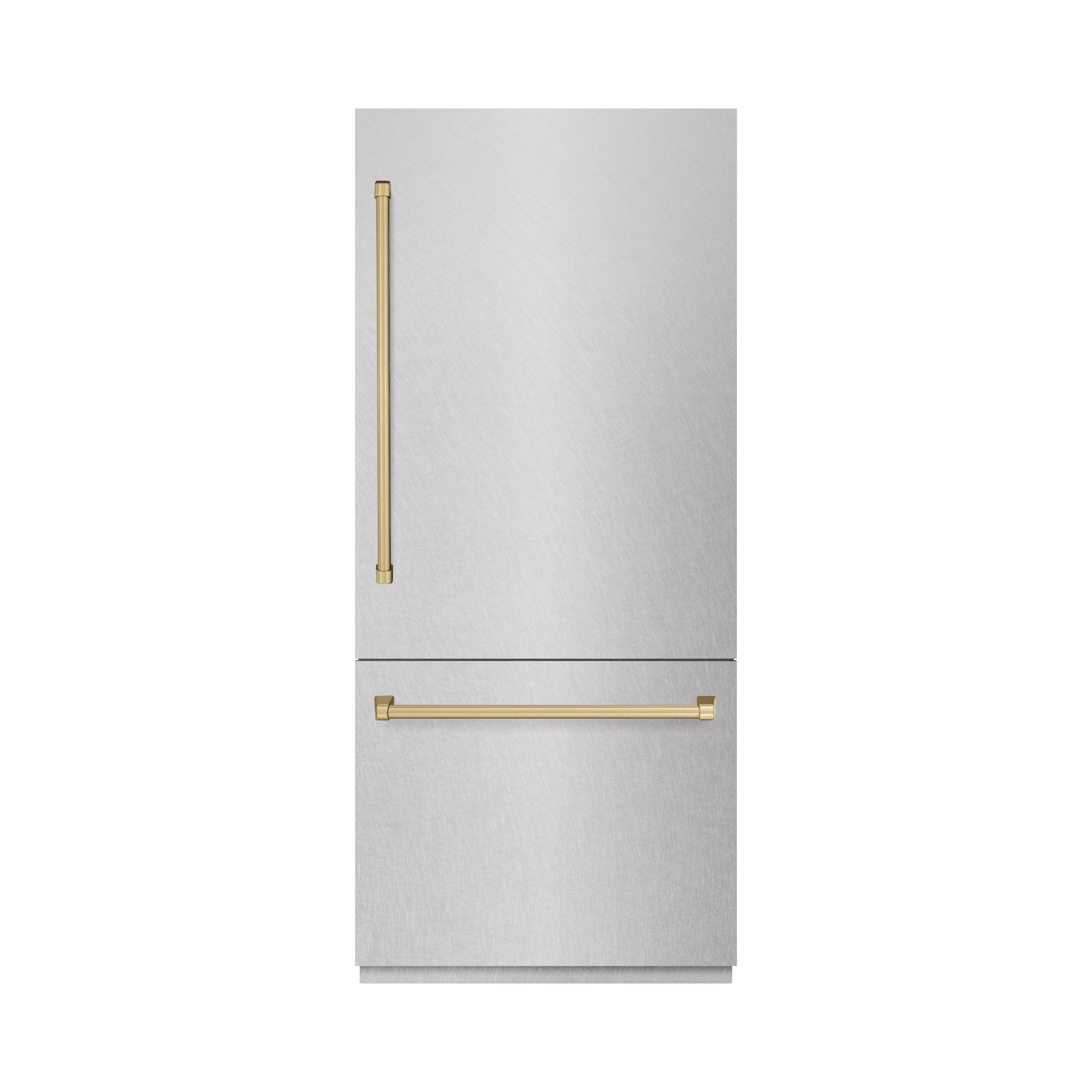 ZLINE 36" Built-In Bottom Freezer Refrigerator 19.8 Cu. Ft. Water Dispenser Ice Maker Satin Stainless Steel Champagne Bronze Accents (GRBITZ-SN-36-CB)