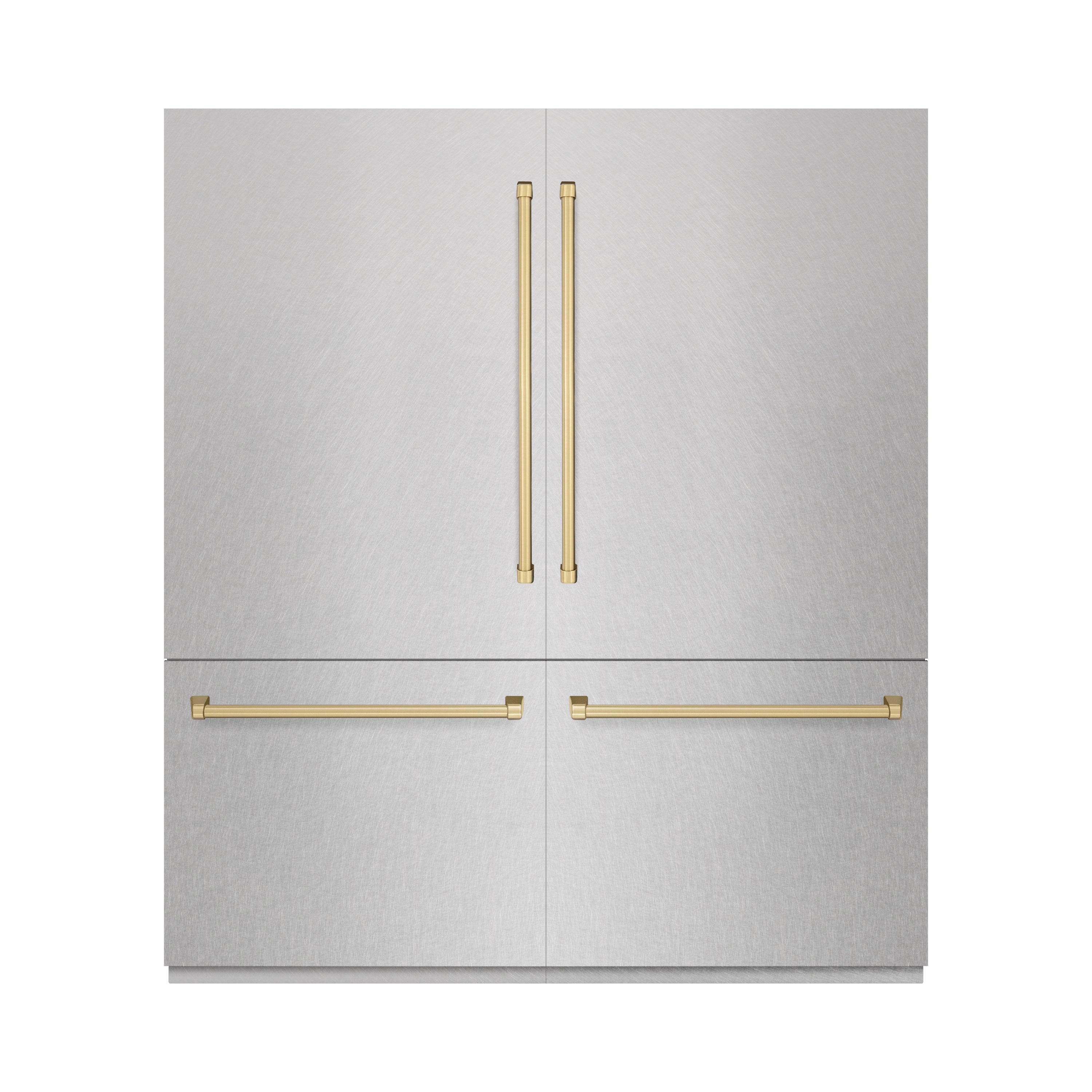 ZLINE 72 in. French Door Built-In Bottom Freezer Refrigerator 39.6 Cu. Ft. Water Dispensers Ice Makers Satin Stainless Steel Champagne Bronze Accents (GRBITZ-SN-72-CB)