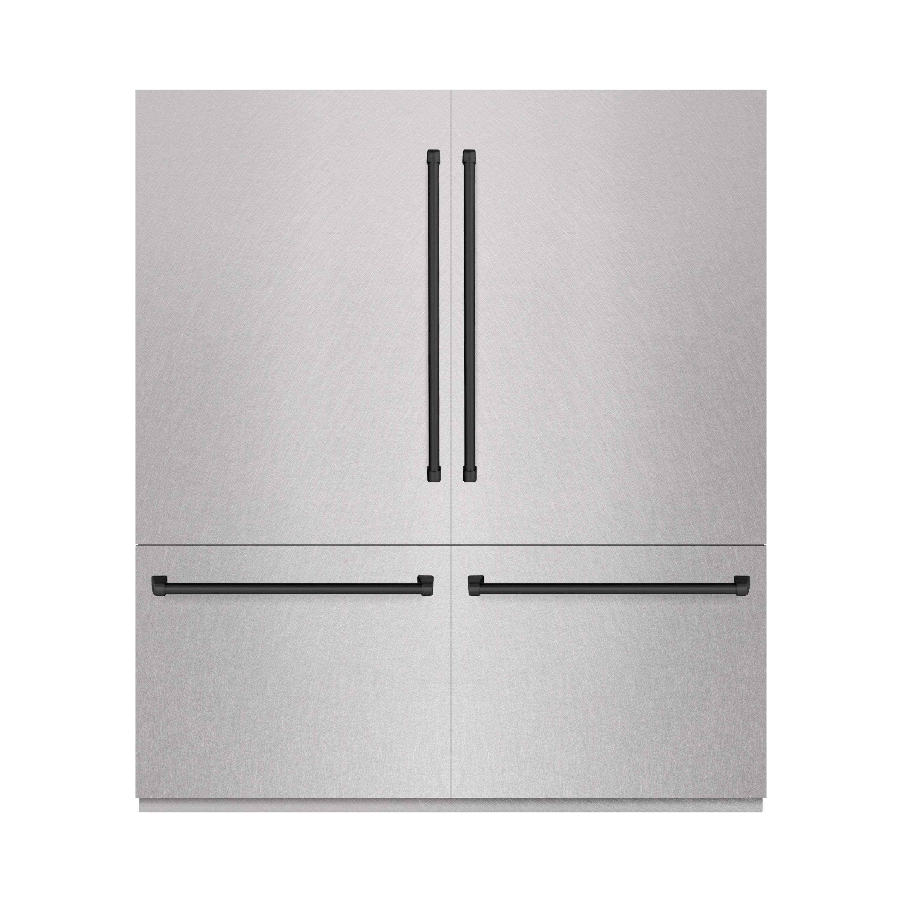 ZLINE 72 in. French Door Built-In Bottom Freezer Refrigerator 39.6 Cu. Ft. Water Dispensers, Ice Makers, Satin Stainless Steel, Graphite Gray Interior, Matte Black Accents (GRBITZ-SN-72-MB)