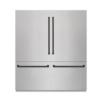 ZLINE 72 in. French Door Built-In Bottom Freezer Refrigerator 39.6 Cu. Ft. Water Dispensers, Ice Makers, Satin Stainless Steel, Graphite Gray Interior, Matte Black Accents (GRBITZ-SN-72-MB)