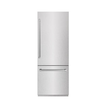 ZLINE 30 in. Built-In Bottom Freezer Refrigerator 16.1 cu. ft. with Water Dispenser, Ice Maker, Satin Stainless Steel, Graphite Gray Interior (GRBIV-SN-30)