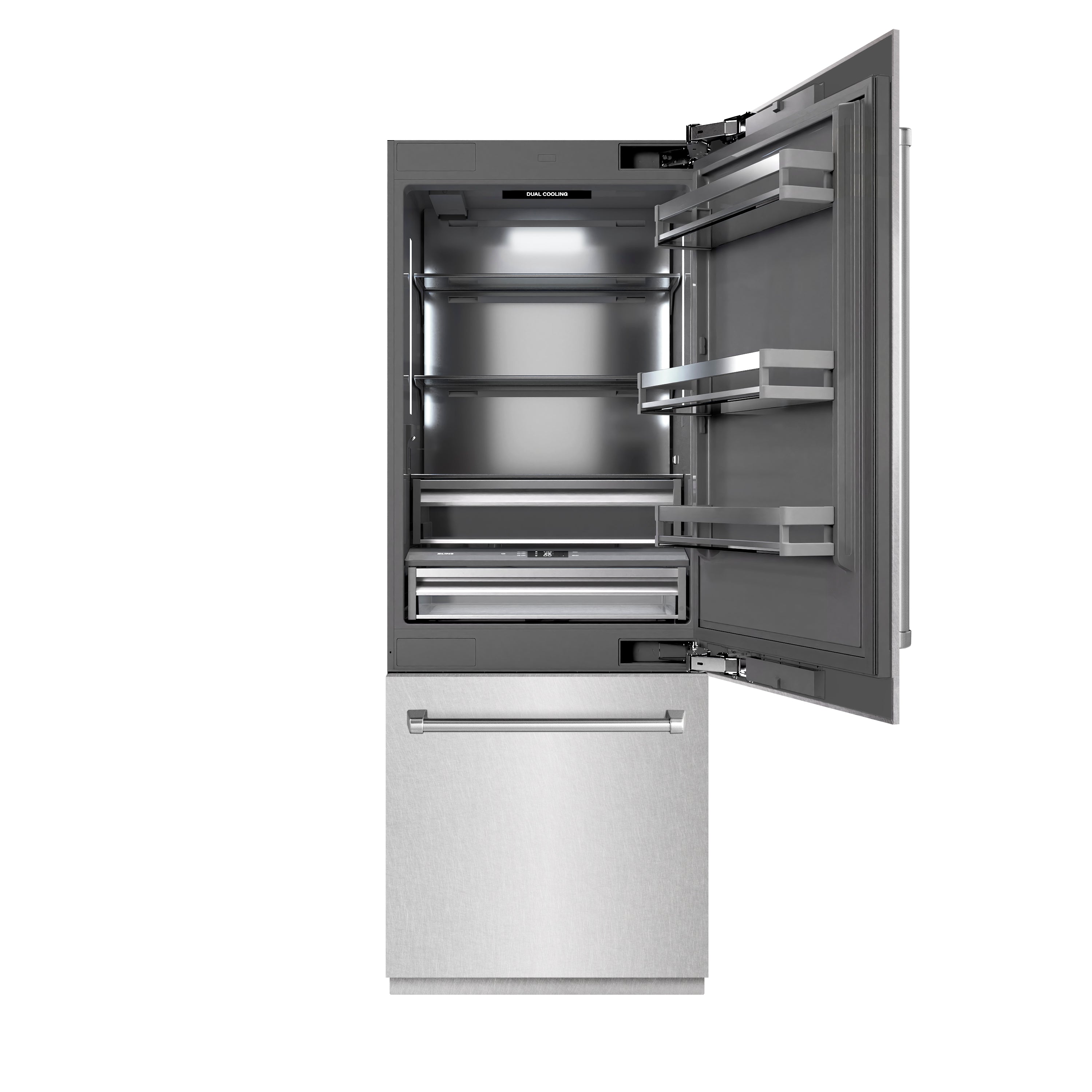 ZLINE 30 in. Built-In Bottom Freezer Refrigerator 16.1 cu. ft. with Water Dispenser, Ice Maker, Satin Stainless Steel, Graphite Gray Interior (GRBIV-SN-30)