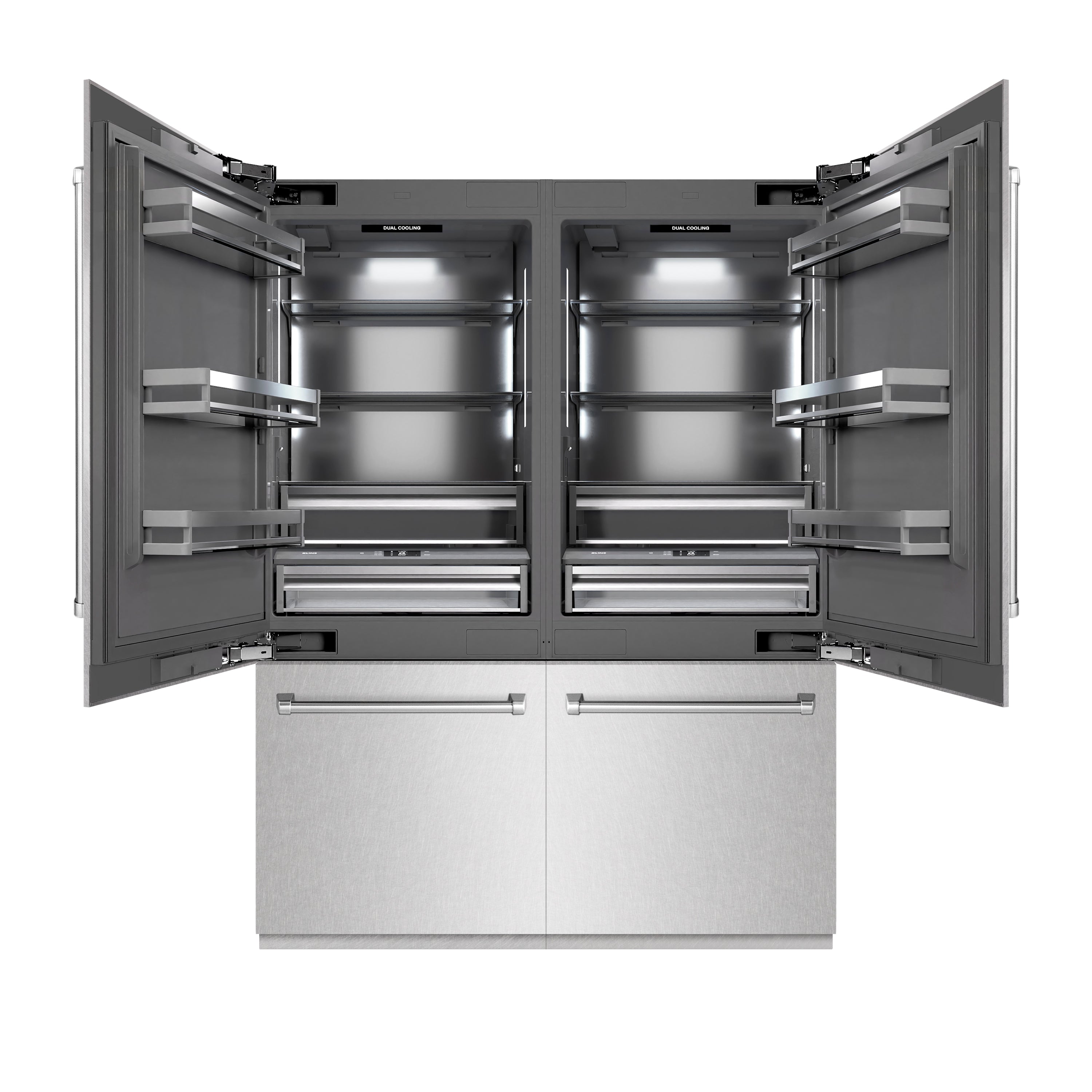 ZLINE 60 in. Built-In French Door Bottom Freezer Refrigerator 32.2 Cu. Ft. with Water Dispensers, Ice Makers, Satin Stainless Steel, Graphite Gray Interior (GRBIV-SN-60)