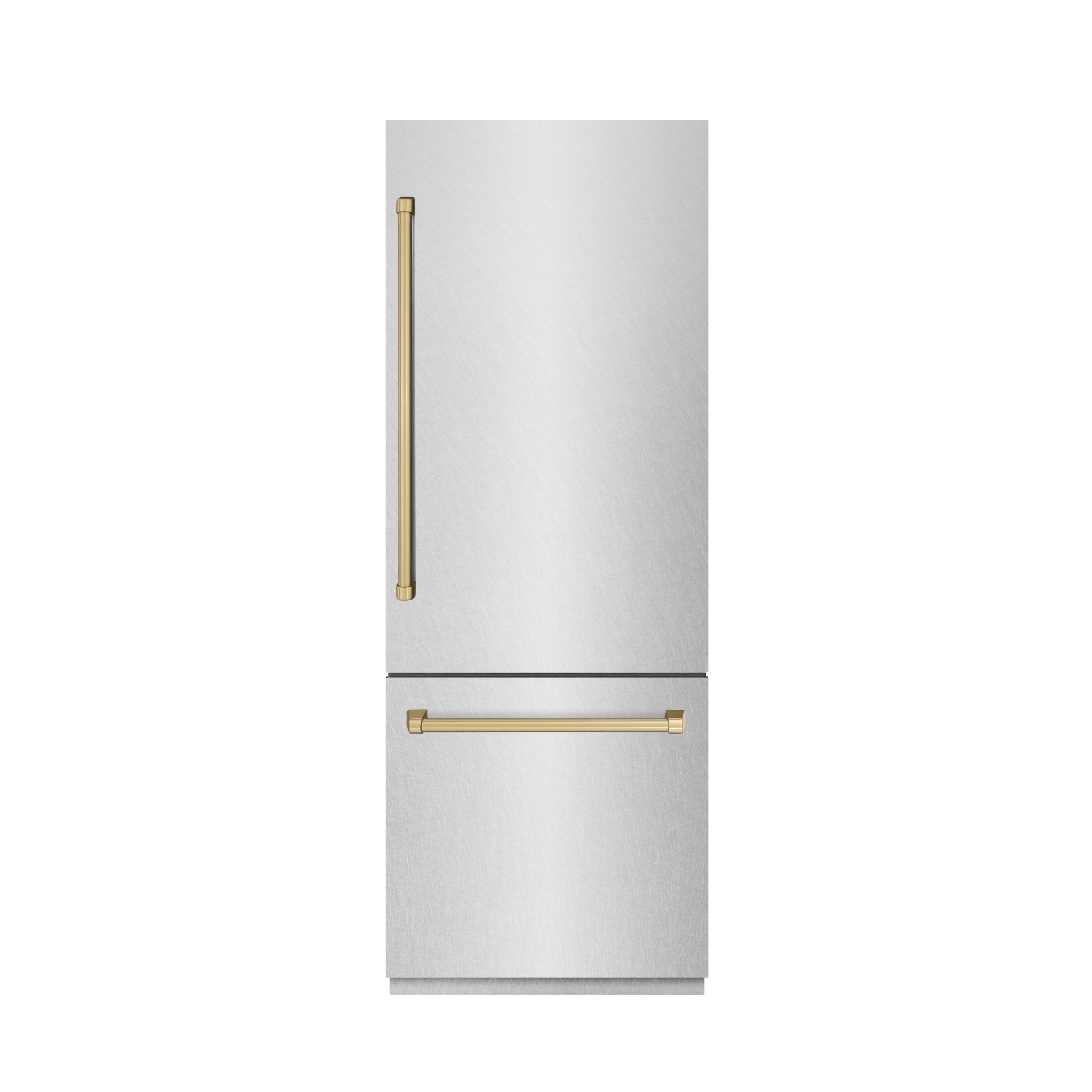 ZLINE 30 in. Built-In Bottom Freezer Refrigerator 16.1 Cu. Ft. Water Dispenser Ice Maker Satin Stainless Steel Champagne Bronze Accents (GRBIVZ-SN-30-CB)