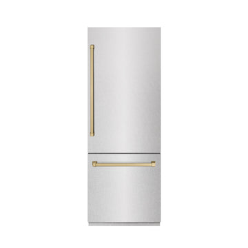 ZLINE 30 in. Built-In Bottom Freezer Refrigerator 16.1 Cu. Ft. Water Dispenser Ice Maker Satin Stainless Steel Champagne Bronze Accents (GRBIVZ-SN-30-CB)