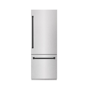 ZLINE 30 in. Built-In Bottom Freezer Refrigerator 16.1 cu. ft. Water Dispenser Ice Maker Satin Stainless Steel Matte Black Accents (GRBIVZ-SN-30-MB)
