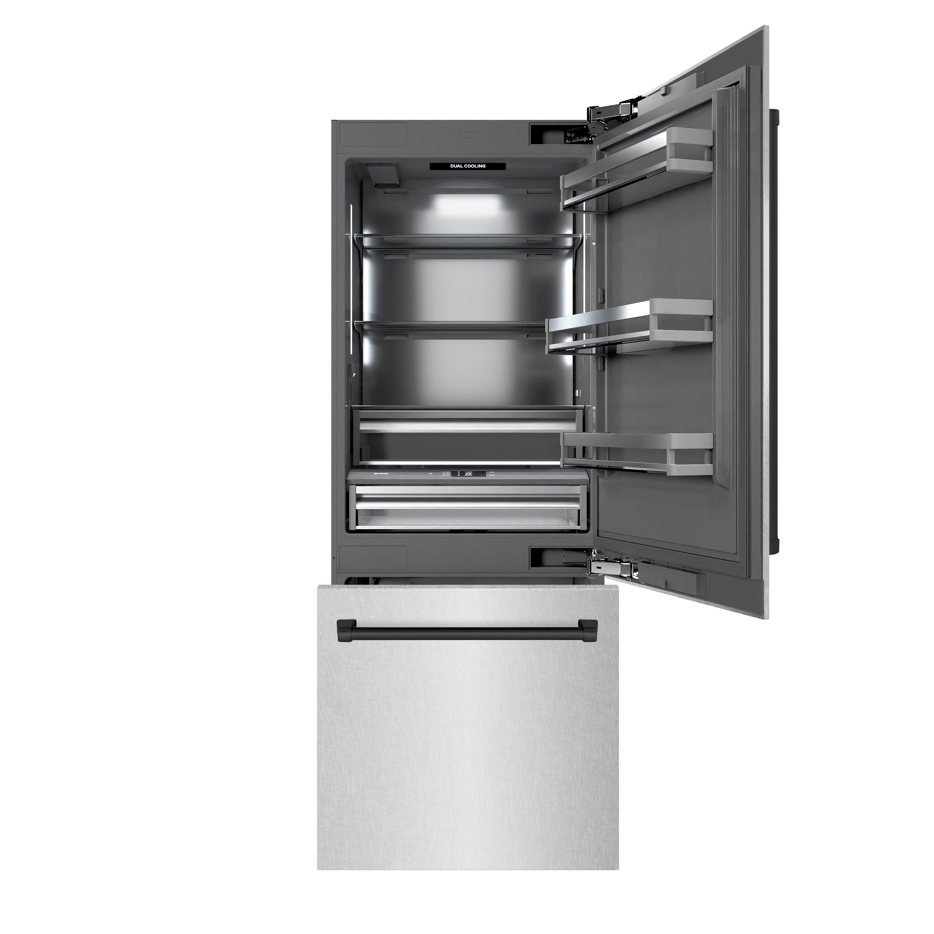ZLINE 30 in. Built-In Bottom Freezer Refrigerator 16.1 cu. ft. Water Dispenser Ice Maker Satin Stainless Steel Matte Black Accents (GRBIVZ-SN-30-MB)