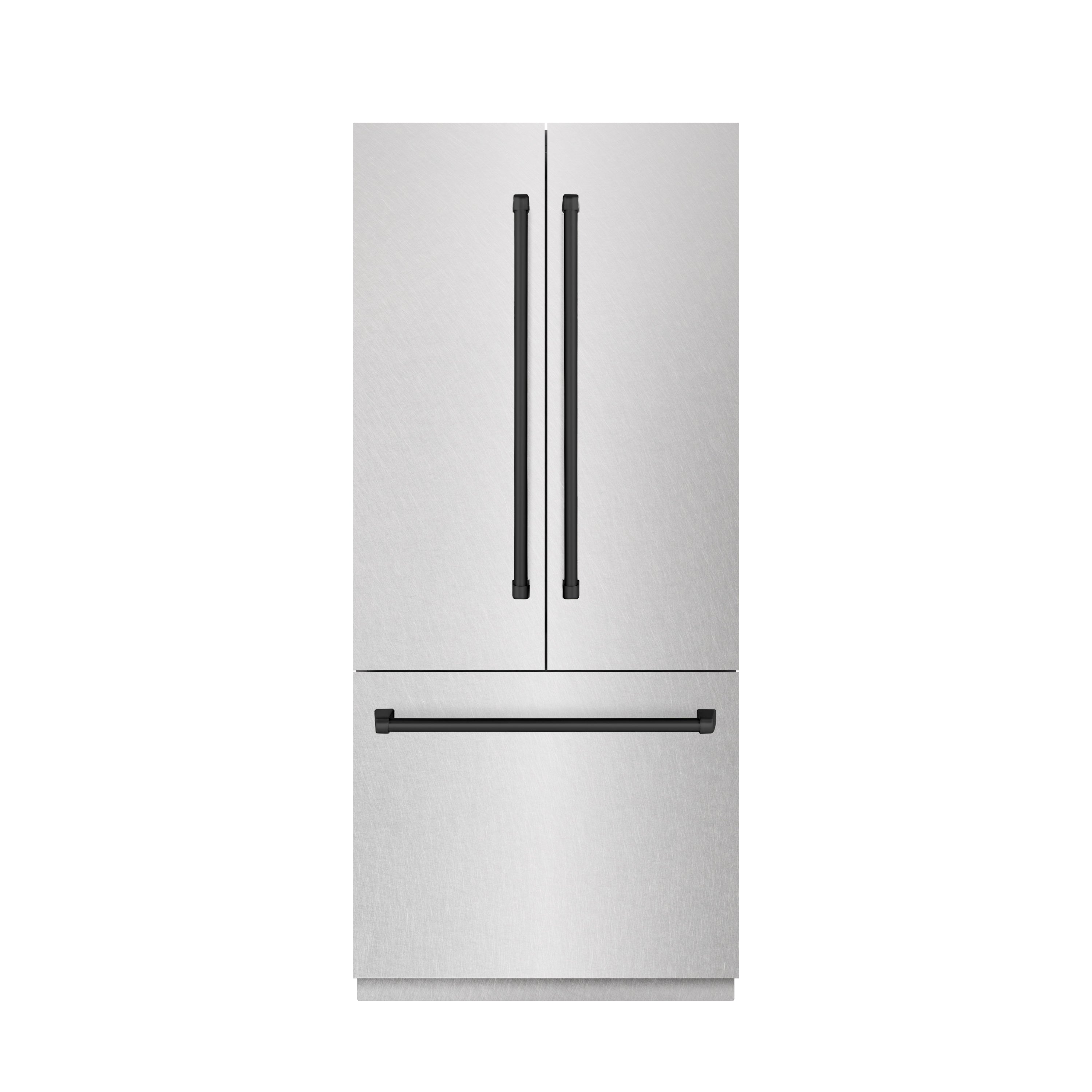ZLINE 36 in. French Door Built-In Bottom Freezer Refrigerator 19.6 Cu. Ft. Water Dispenser Ice Maker Matte Black Accents Satin Stainless Steel (GRBIVZ-SN-36-MB)