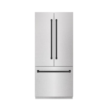 ZLINE 36 in. French Door Built-In Bottom Freezer Refrigerator 19.6 Cu. Ft. Water Dispenser Ice Maker Matte Black Accents Satin Stainless Steel (GRBIVZ-SN-36-MB)