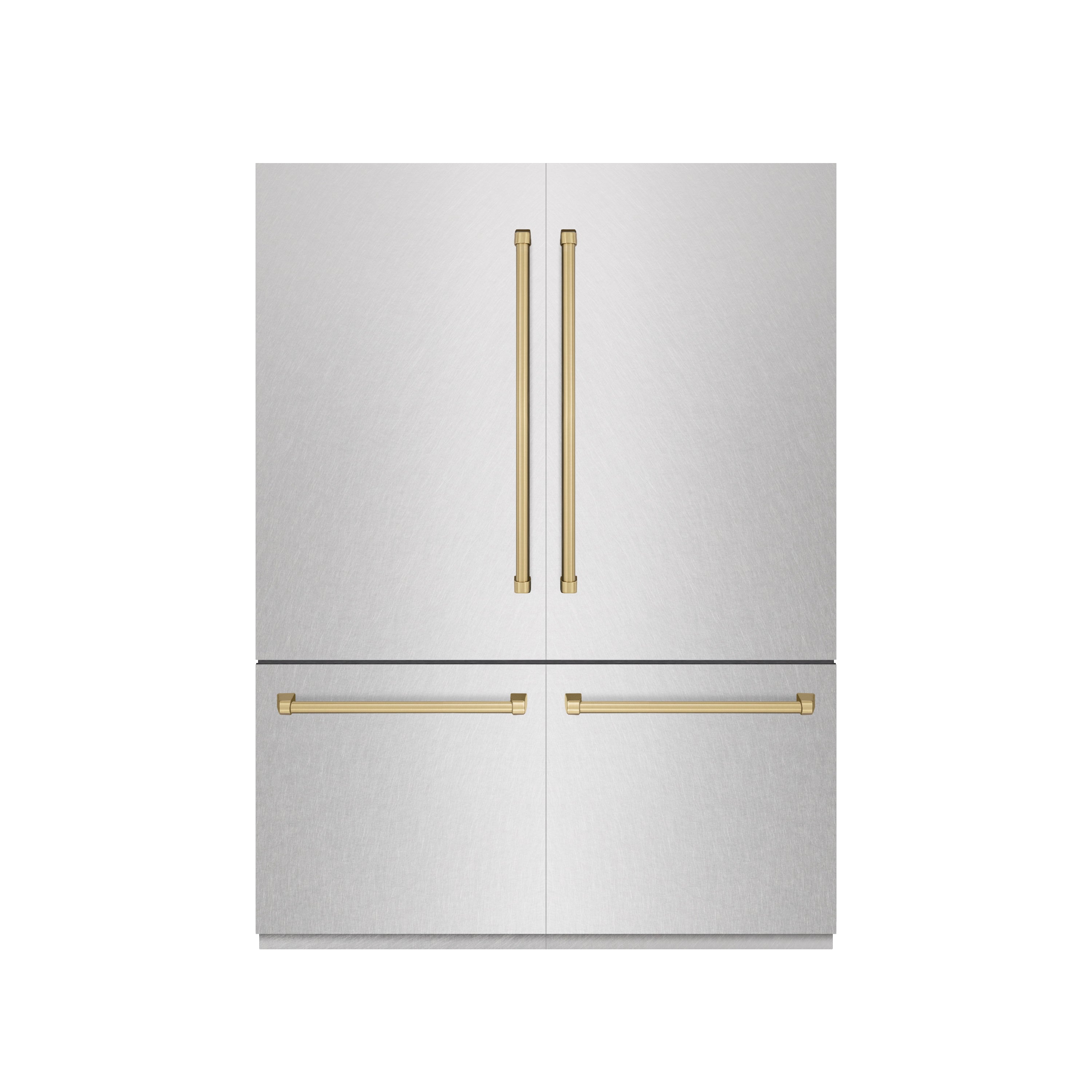 ZLINE 60 in. French Door Built-In Bottom Freezer Refrigerator 32.2 Cu. Ft. Water Dispenser Ice Maker Satin Stainless Steel Graphite Gray Interior Champagne Bronze Accents (GRBIVZ-SN-60-CB)