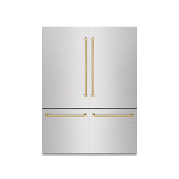 ZLINE 60 in. French Door Built-In Bottom Freezer Refrigerator 32.2 Cu. Ft. Water Dispenser Ice Maker Satin Stainless Steel Graphite Gray Interior Champagne Bronze Accents (GRBIVZ-SN-60-CB)