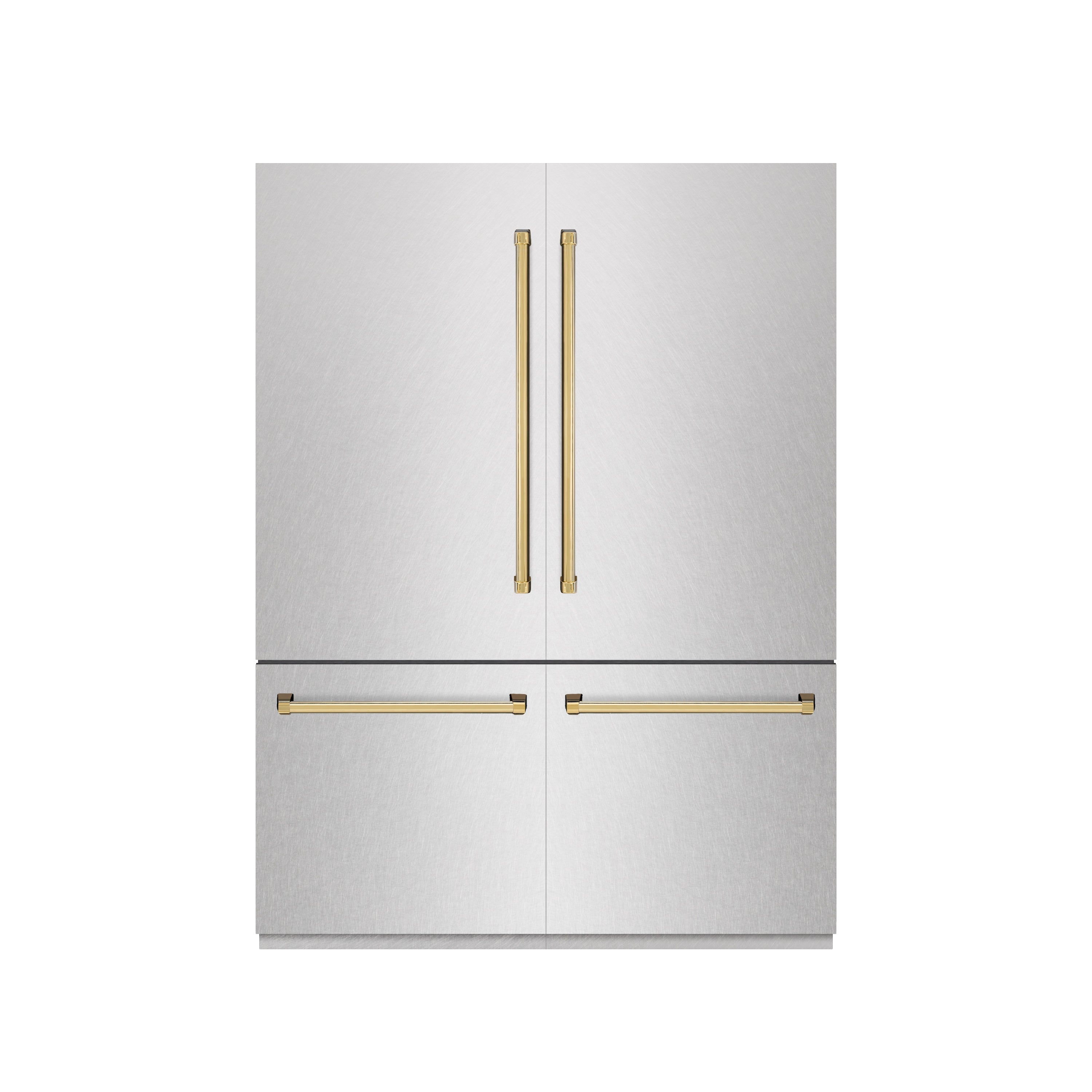 ZLINE 60 in. French Door Built-In Bottom Freezer Refrigerator 32.2 cu. ft. with Water Dispenser, Ice Maker, Satin Stainless Steel, Graphite Gray Interior, Polished Gold Accents (GRBIVZ-SN-60-G)