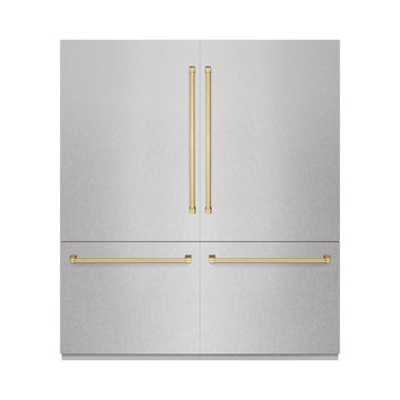 ZLINE 72 in. French Door Built-In Bottom Freezer Refrigerator 39.6 Cu. Ft. Water Dispensers Ice Makers Satin Stainless Steel Champagne Bronze Accents (RBITZ-SN-72-CB)