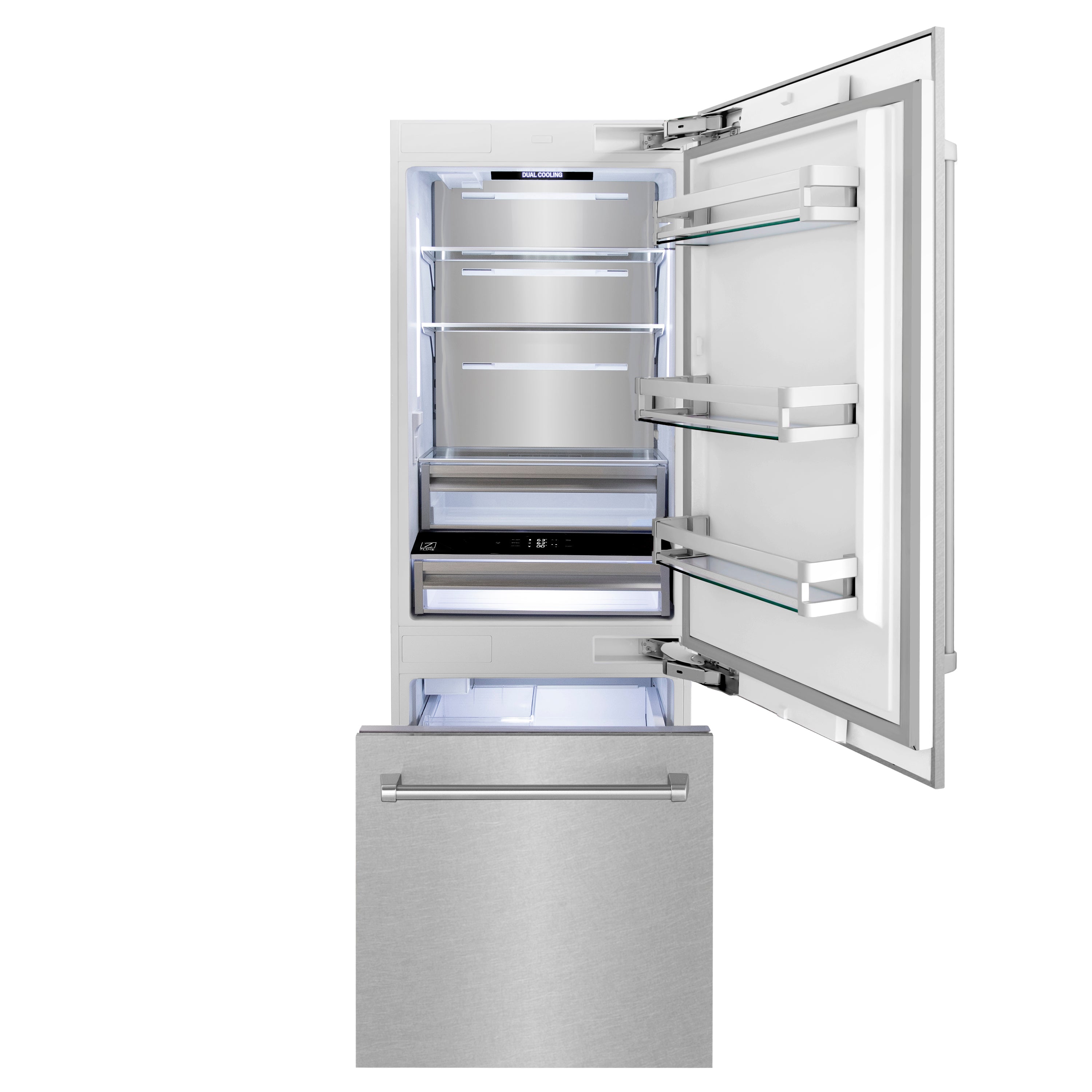 ZLINE 30 in Built-In Bottom Freezer Refrigerator 16.1 cu. ft. Water Dispenser Ice Maker Satin Stainless Steel (RBIV-SN-30)