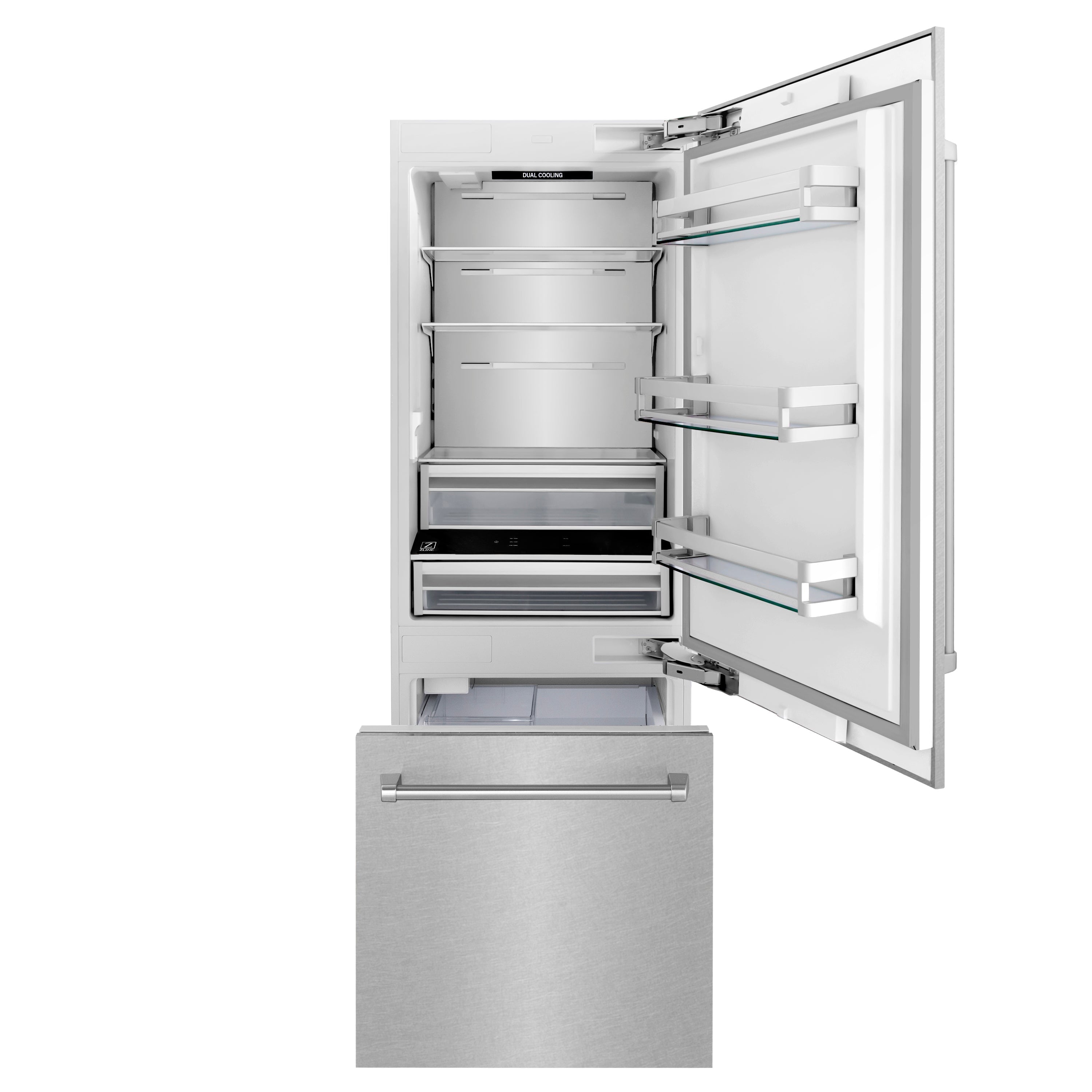 ZLINE 30 in Built-In Bottom Freezer Refrigerator 16.1 cu. ft. Water Dispenser Ice Maker Satin Stainless Steel (RBIV-SN-30)