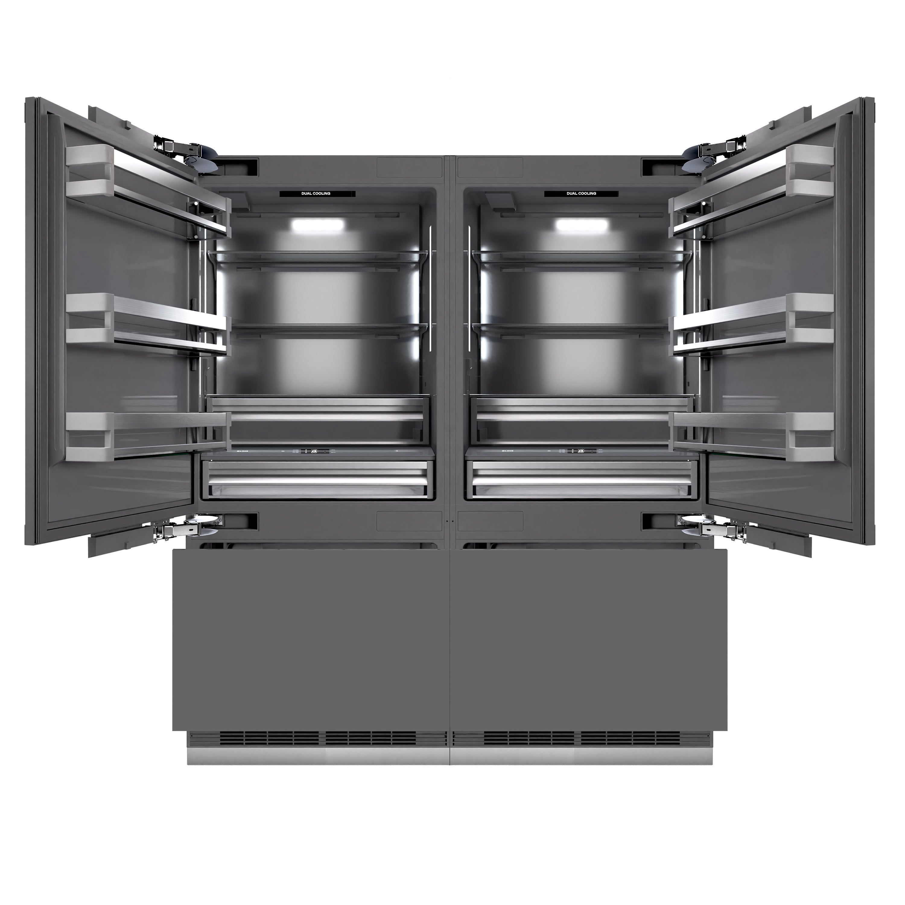 ZLINE 72 in. Panel Ready French Door Built-In Bottom Freezer Refrigerator 39.6 cu. ft. with Water Dispensers, Ice Makers, Graphite Gray Interior (GRBIT-72)