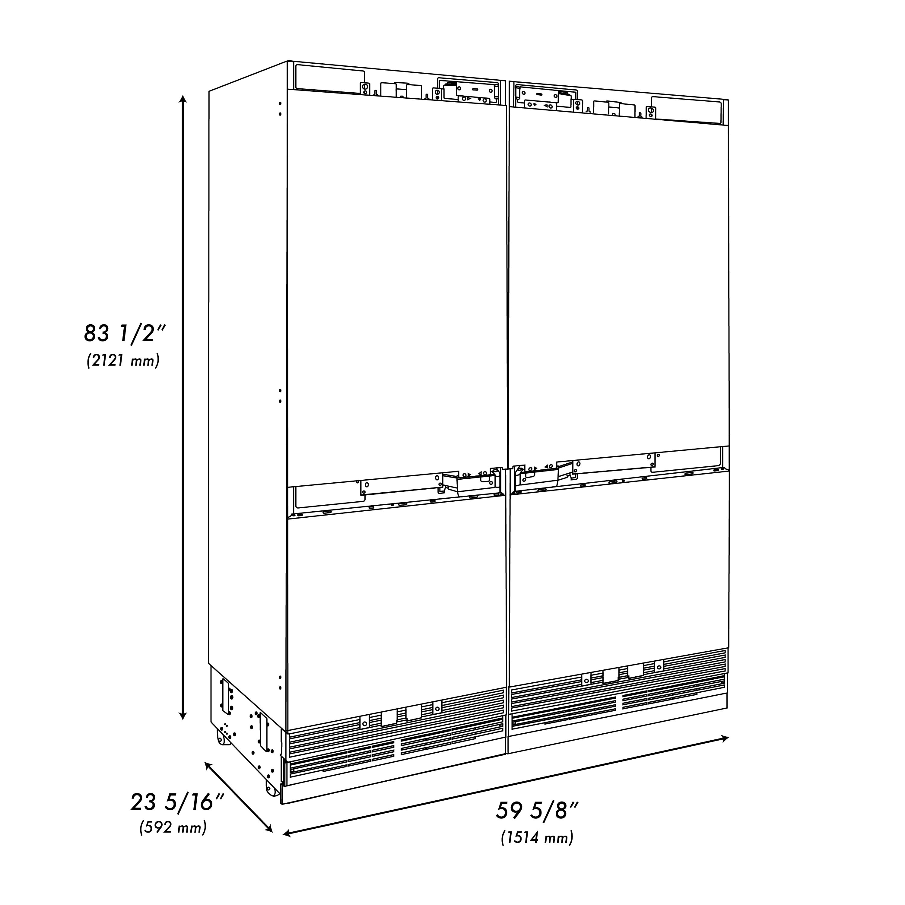 ZLINE 60 in. French Door Built-In Bottom Freezer Refrigerator, Panel Ready, 32.2 Cu. Ft., Water Dispensers, Ice Makers, Graphite Gray Interior (GRBIV-60)