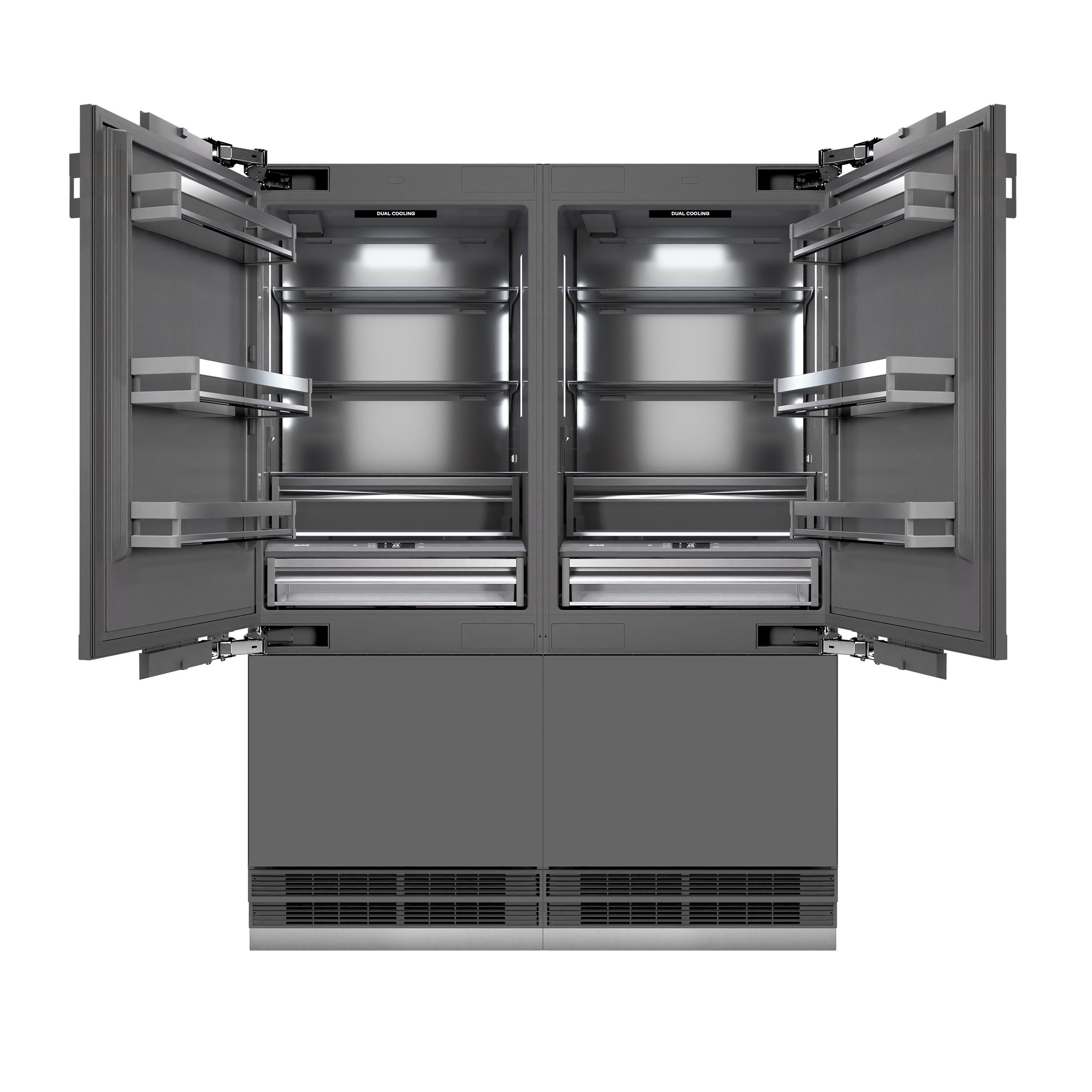 ZLINE 60 in. French Door Built-In Bottom Freezer Refrigerator 32.2 Cu. Ft. Panel Ready Water Dispenser Ice Maker Graphite Gray Interior Champagne Bronze Accents (GRBIVZ-60-CB)