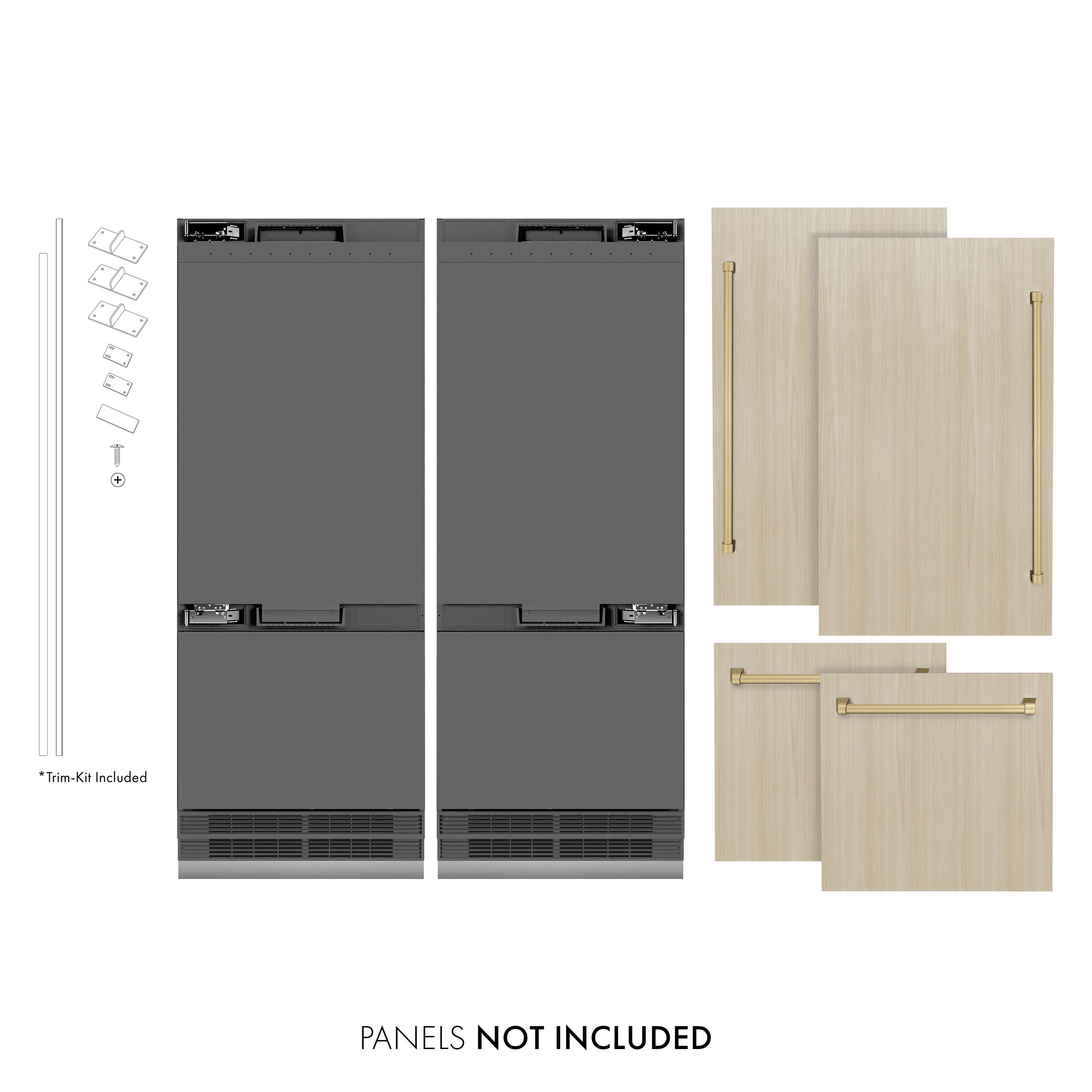 ZLINE 60 in. French Door Built-In Bottom Freezer Refrigerator 32.2 Cu. Ft. Panel Ready Water Dispenser Ice Maker Graphite Gray Interior Champagne Bronze Accents (GRBIVZ-60-CB)