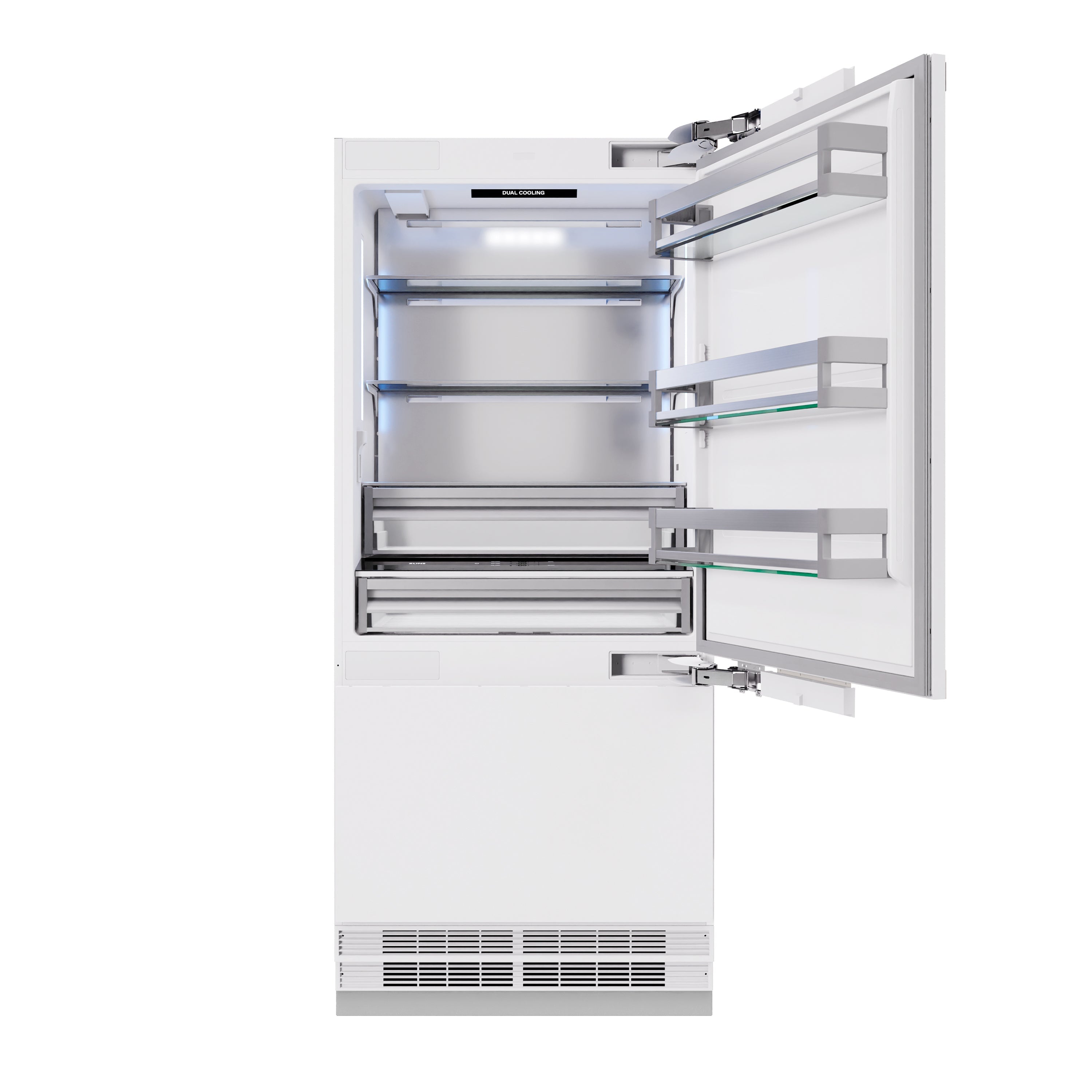 ZLINE 36 in Built-In Bottom Freezer Refrigerator 19.8 cu. ft. Panel Ready Water Dispenser Ice Maker Polished Gold Accents (RBITZ-36-G)