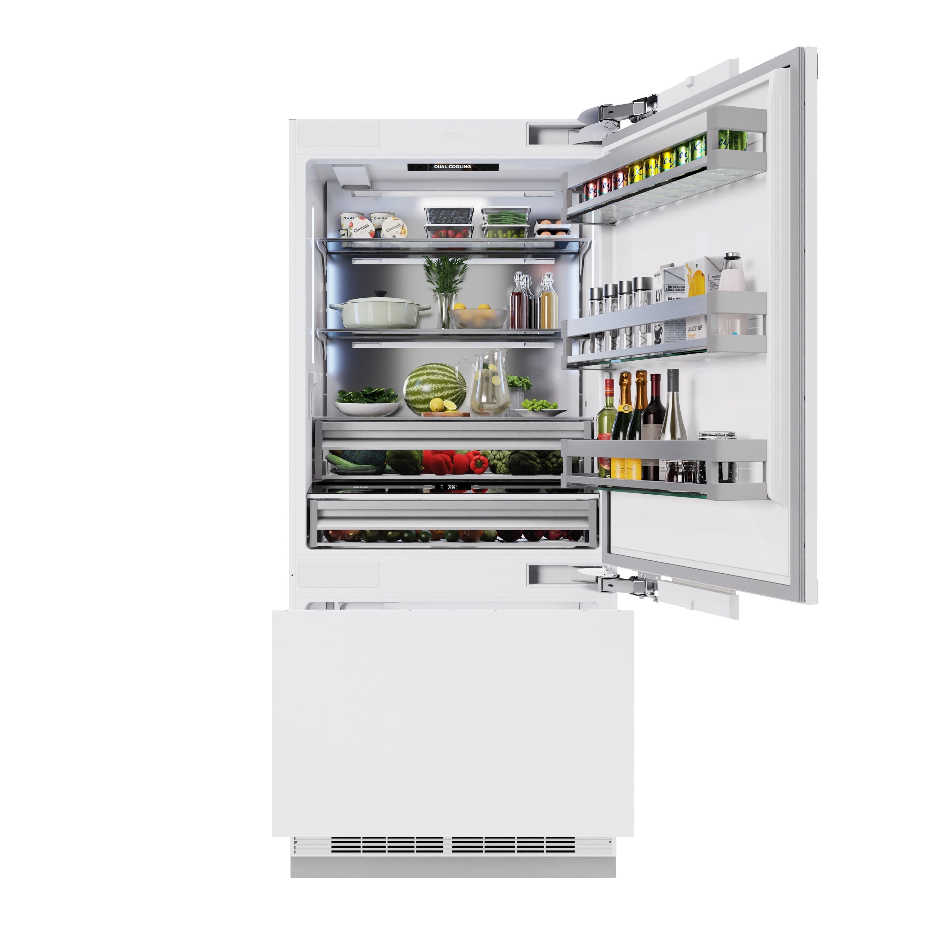 ZLINE 36 in Built-In Bottom Freezer Refrigerator 19.8 cu. ft. Panel Ready Water Dispenser Ice Maker Polished Gold Accents (RBITZ-36-G)