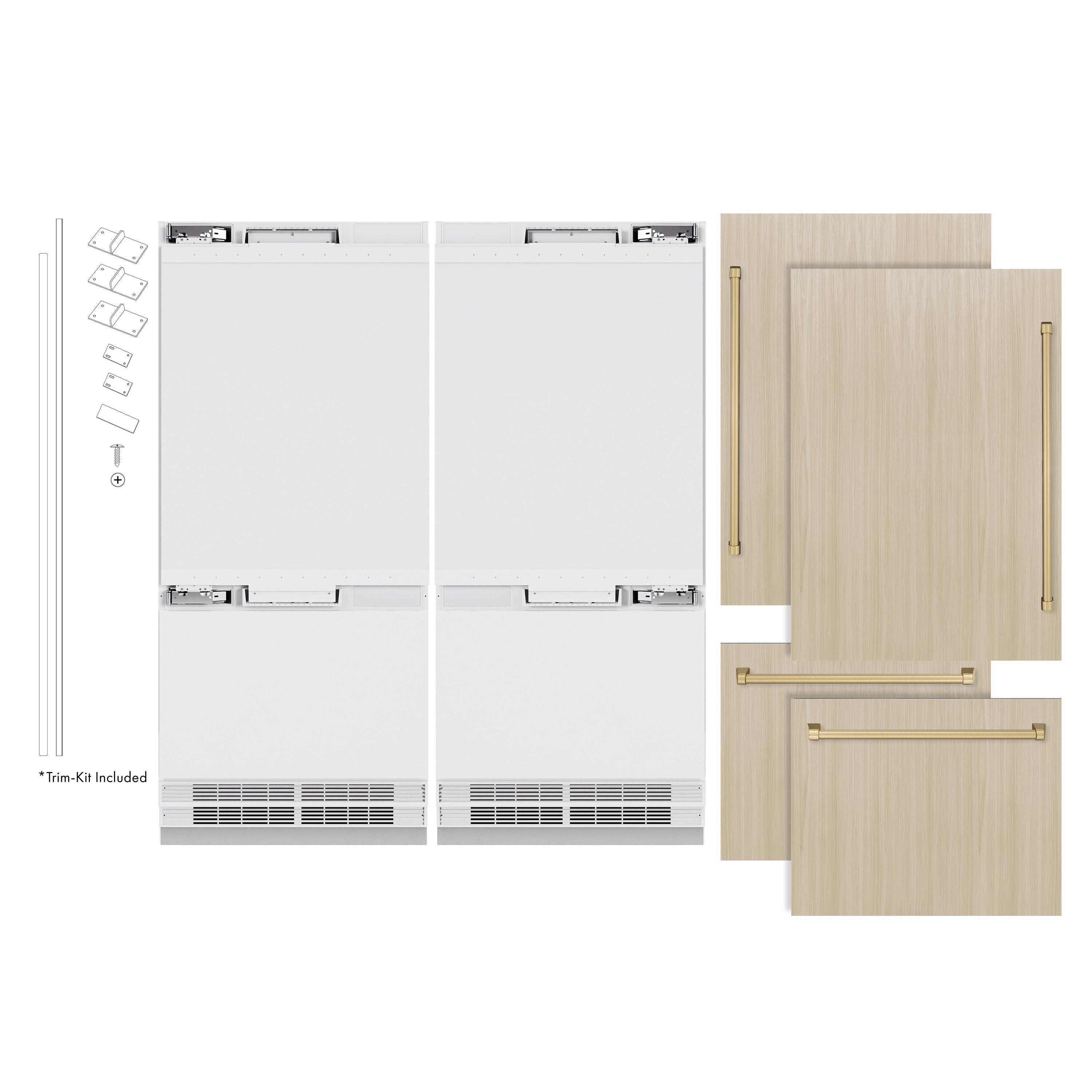 ZLINE 72 in. Panel Ready French Door Built-In Bottom Freezer Refrigerator 39.6 cu. ft. with Water Dispensers, Ice Makers, Champagne Bronze Accents (RBITZ-72-CB)