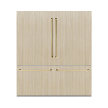 ZLINE 72 in. Panel Ready French Door Built-In Bottom Freezer Refrigerator 39.6 cu. ft. with Water Dispensers, Ice Makers, Champagne Bronze Accents (RBITZ-72-CB)