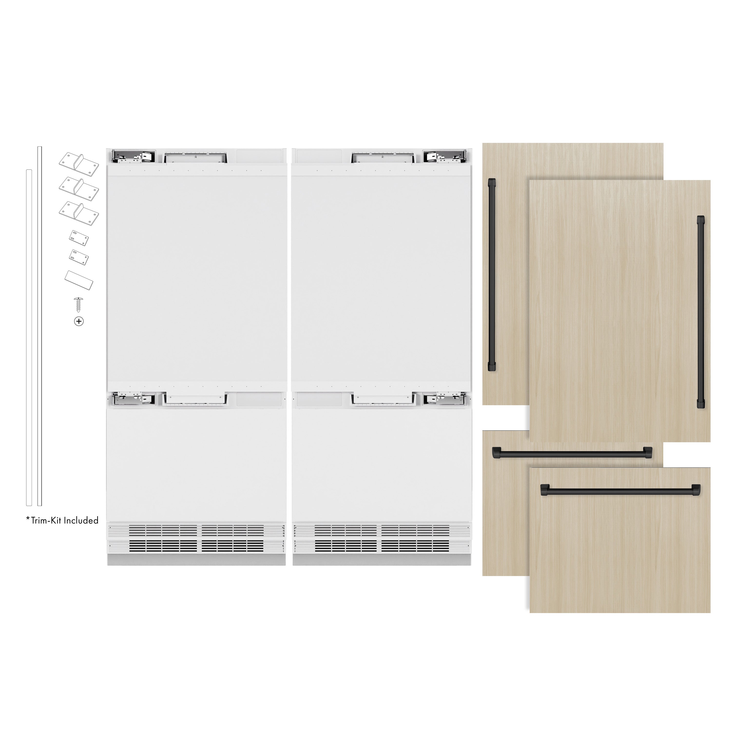 ZLINE 72 in. French Door Built-In Bottom Freezer Refrigerator, Panel Ready, 39.6 cu. ft., Water Dispensers, Ice Makers, Matte Black Accents (RBITZ-72-MB)