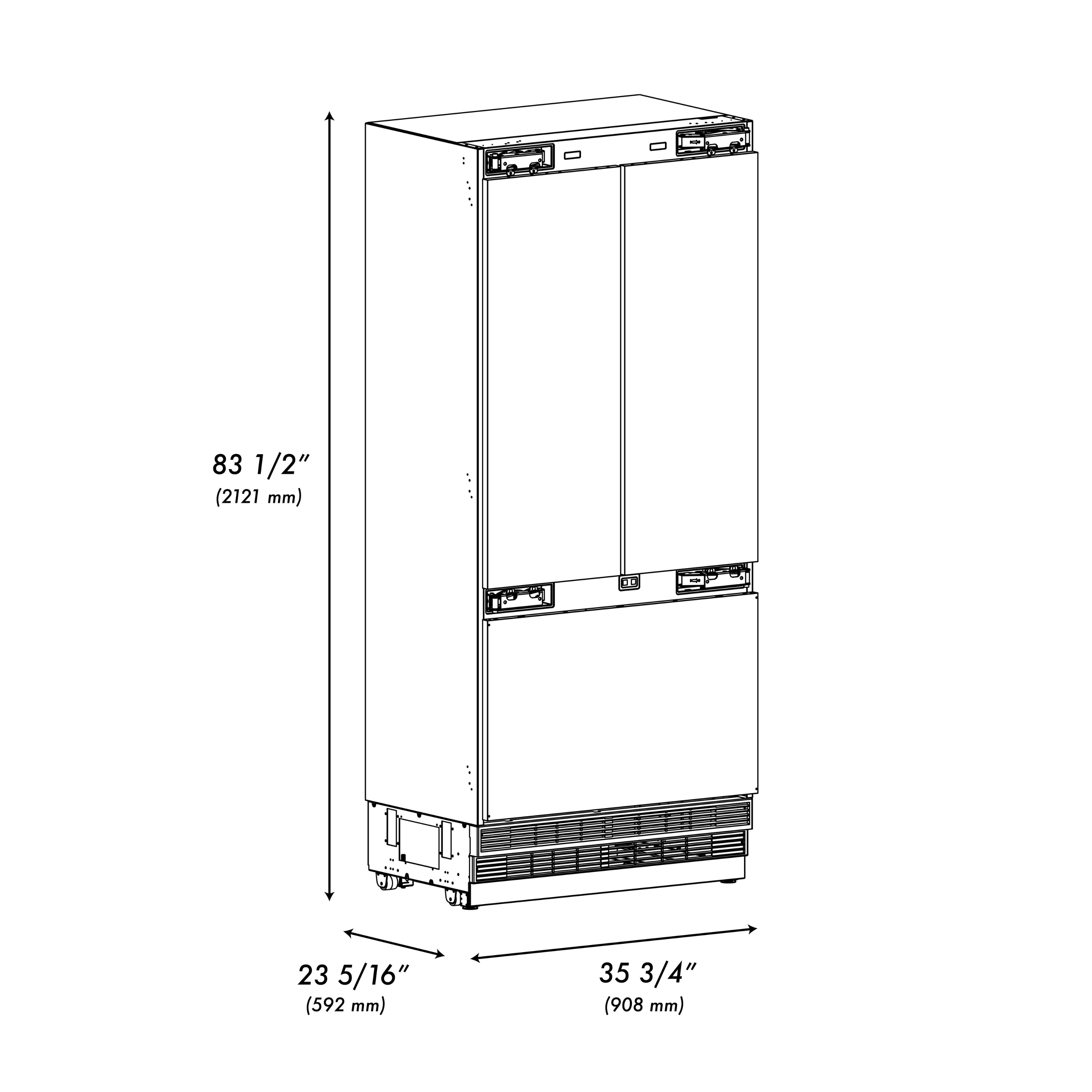 ZLINE 36 in. Panel Ready French Door Built-In Bottom Freezer Refrigerator 19.6 cu. ft. with Water Dispenser, Ice Maker, Stainless Steel Interior & Champagne Bronze Accents (SRBIVZ-36-CB)