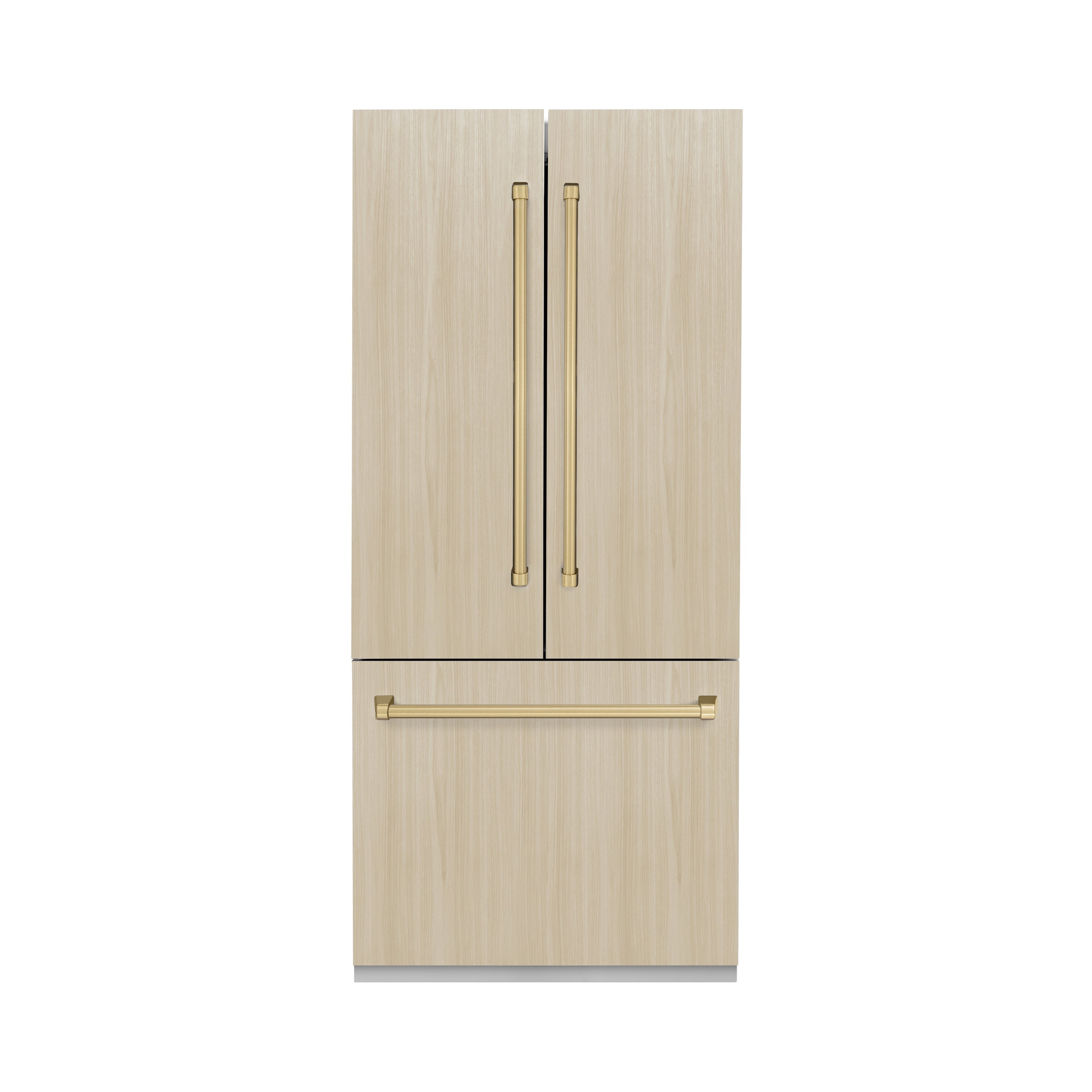 ZLINE 36 in. Panel Ready French Door Built-In Bottom Freezer Refrigerator 19.6 cu. ft. with Water Dispenser, Ice Maker, Stainless Steel Interior & Champagne Bronze Accents (SRBIVZ-36-CB)