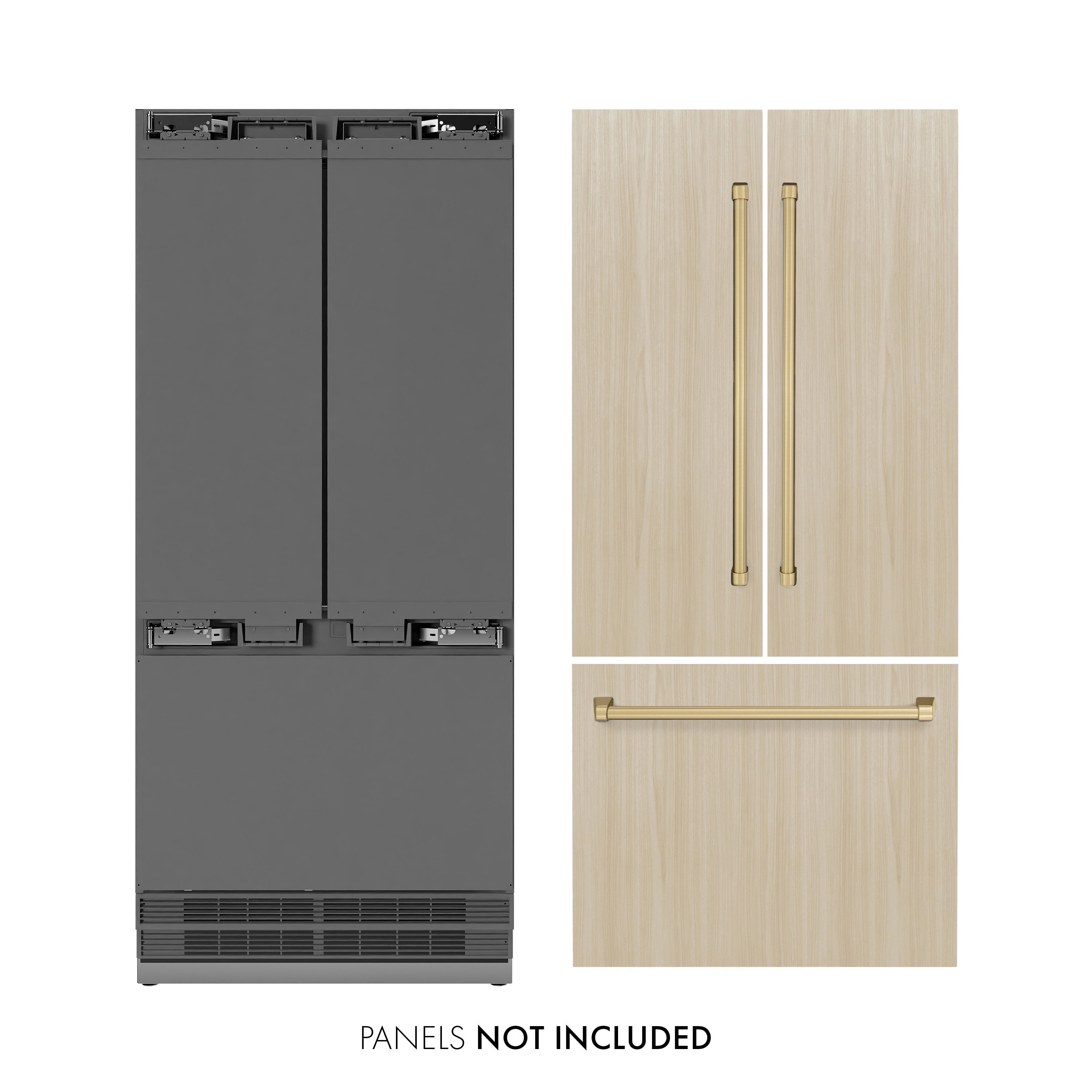 ZLINE 36 in. Panel Ready French Door Built-In Bottom Freezer Refrigerator 19.6 cu. ft. with Water Dispenser, Ice Maker, Stainless Steel Interior & Champagne Bronze Accents (SRBIVZ-36-CB)