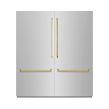 ZLINE 72 in. French Door Built-In Bottom Freezer Refrigerator 39.6 Cu. Ft. Water Dispensers Ice Makers Stainless Steel Graphite Gray Interior Champagne Bronze Accents (GRBITZ-304-72CB)