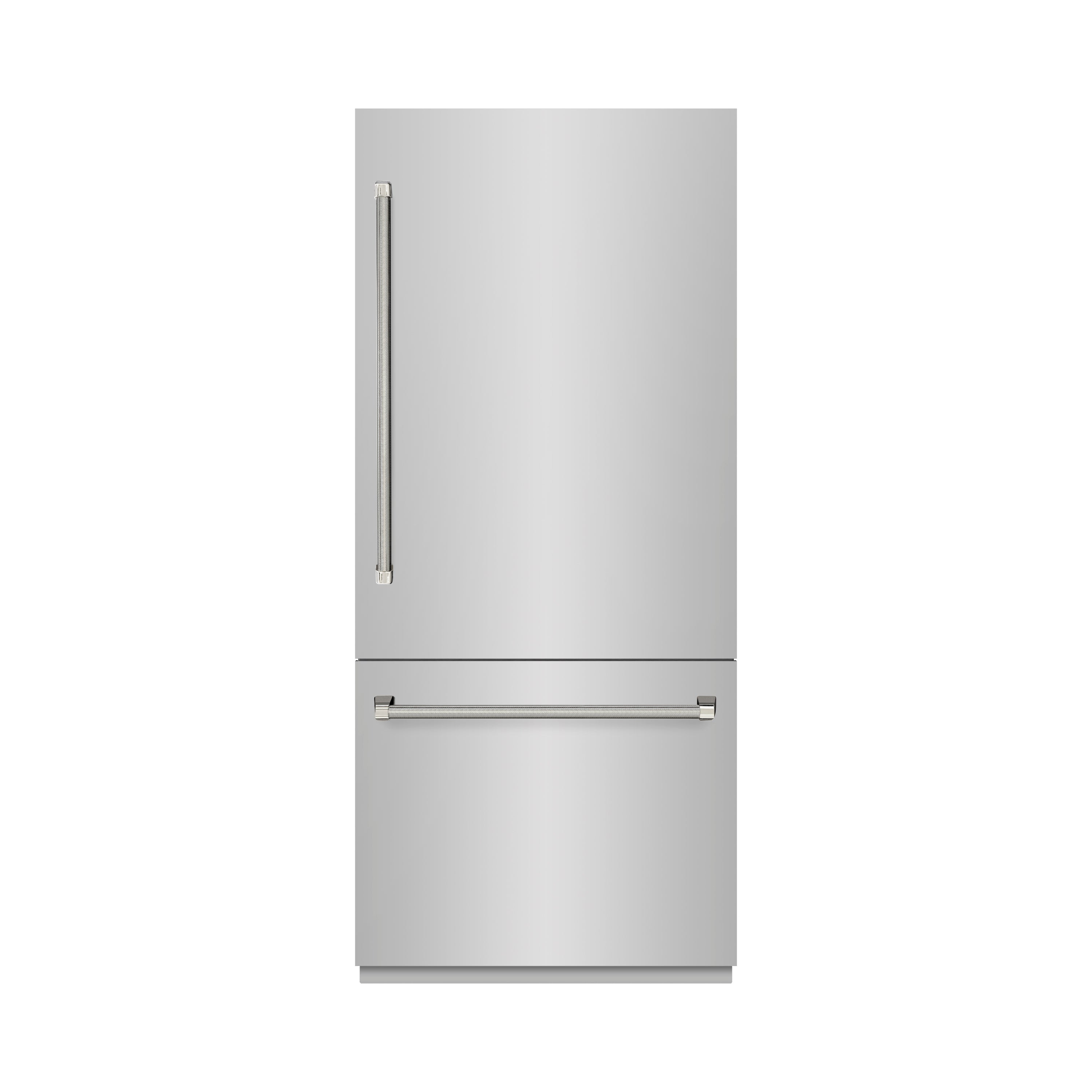 ZLINE 36 in. Built-In Bottom Freezer Refrigerator 19.8 cu. ft. with Water Dispenser, Ice Maker, Stainless Steel Finish, Graphite Gray Interior and Polished Nickel Helix Handles (GRBITZ-30436KPN)