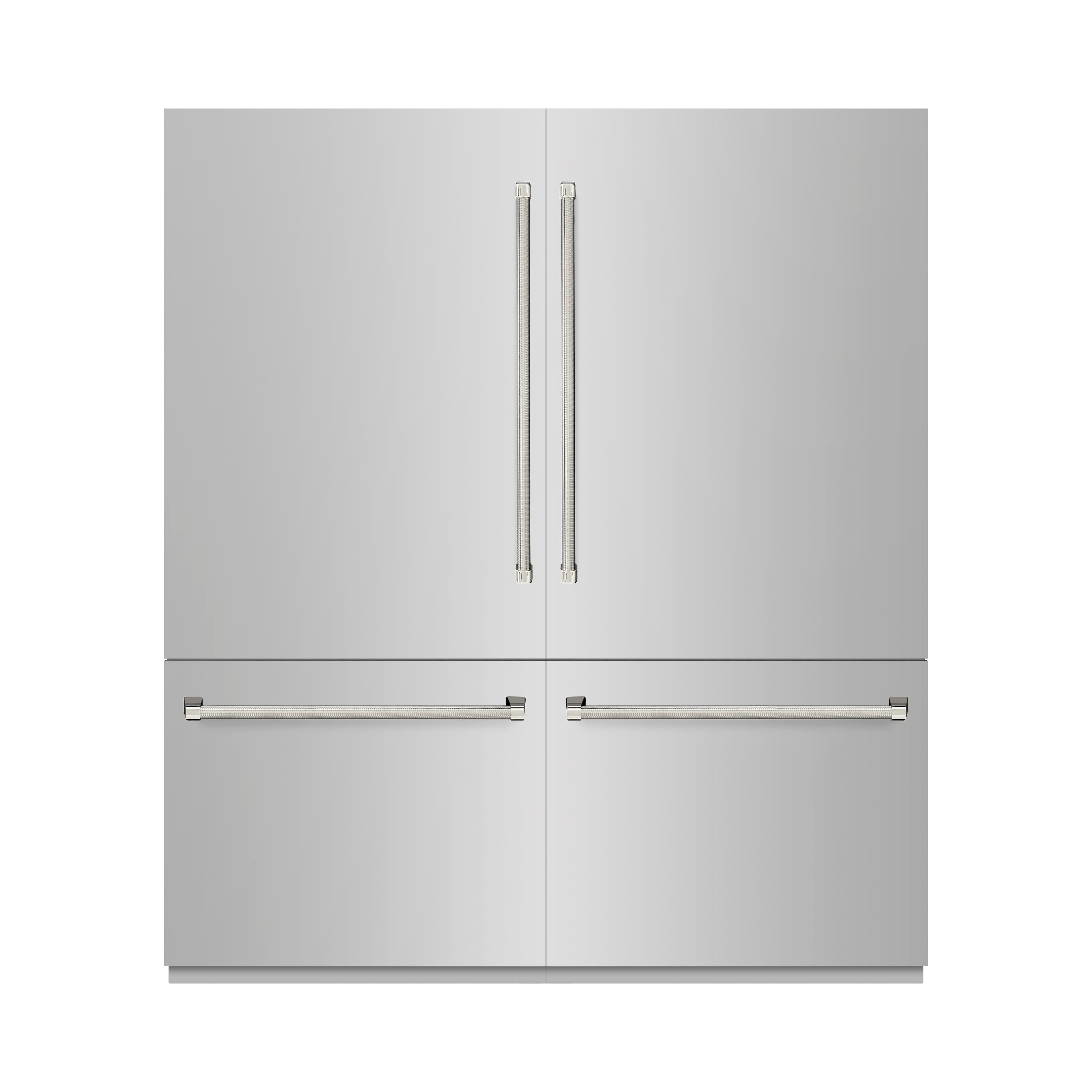 ZLINE 72 in. French Door Built-In Bottom Freezer Refrigerator, 39.6 Cu. Ft., Water Dispensers, Ice Makers, Stainless Steel, Graphite Gray Interior, Polished Nickel Helix Handles (GRBITZ-30472KPN)