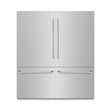 ZLINE 72 in. French Door Built-In Bottom Freezer Refrigerator, 39.6 Cu. Ft., Water Dispensers, Ice Makers, Stainless Steel, Graphite Gray Interior, Polished Nickel Helix Handles (GRBITZ-30472KPN)