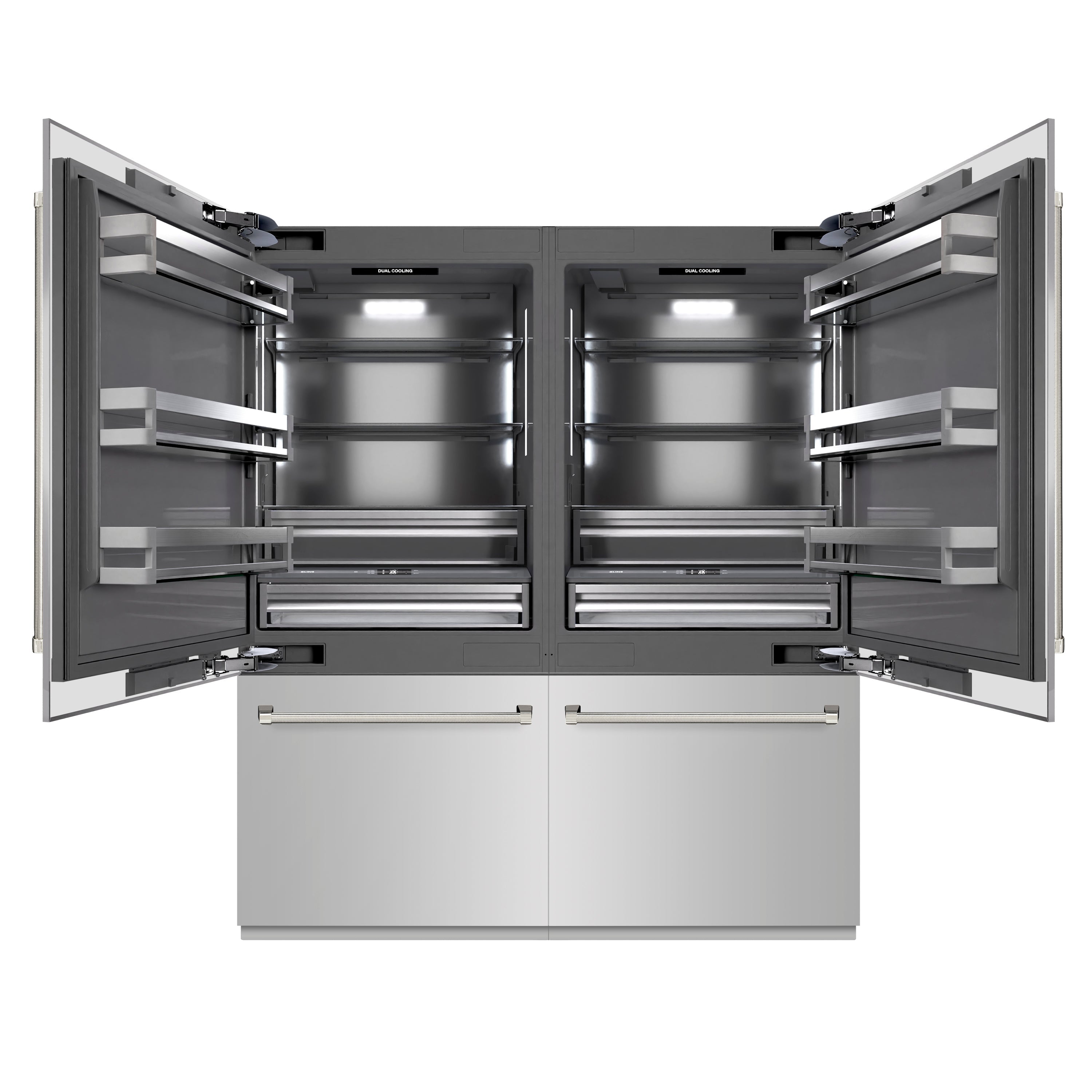ZLINE 72 in. French Door Built-In Bottom Freezer Refrigerator, 39.6 Cu. Ft., Water Dispensers, Ice Makers, Stainless Steel, Graphite Gray Interior, Polished Nickel Helix Handles (GRBITZ-30472KPN)