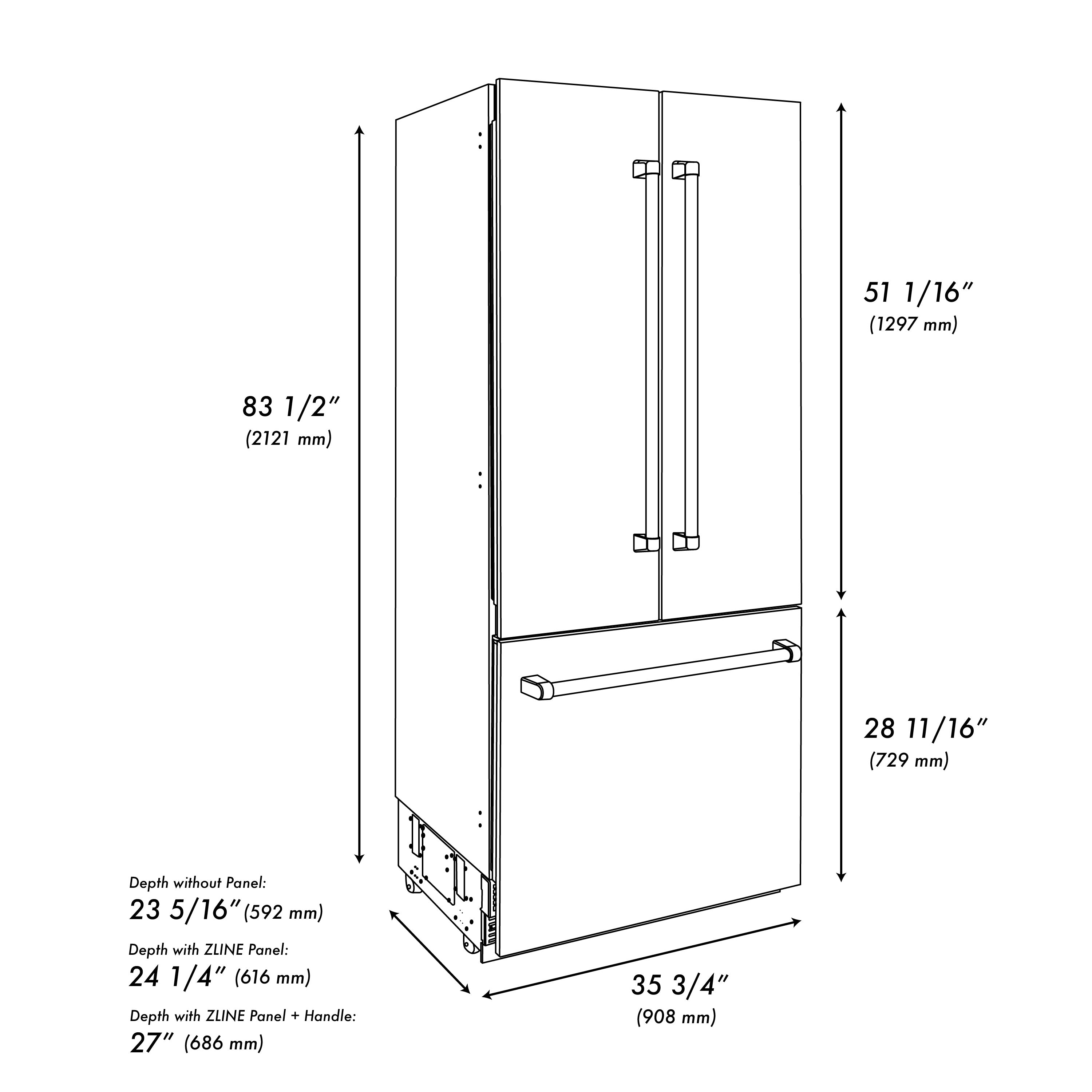 ZLINE 36 in. French Door Built-In Bottom Freezer Refrigerator 19.6 cu. ft. Water Dispenser & Ice Maker Stainless Steel Graphite Gray Interior (GRBIV-304-36)