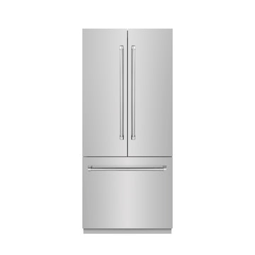 ZLINE 36 in. French Door Built-In Bottom Freezer Refrigerator 19.6 cu. ft. Water Dispenser & Ice Maker Stainless Steel Graphite Gray Interior (GRBIV-304-36)