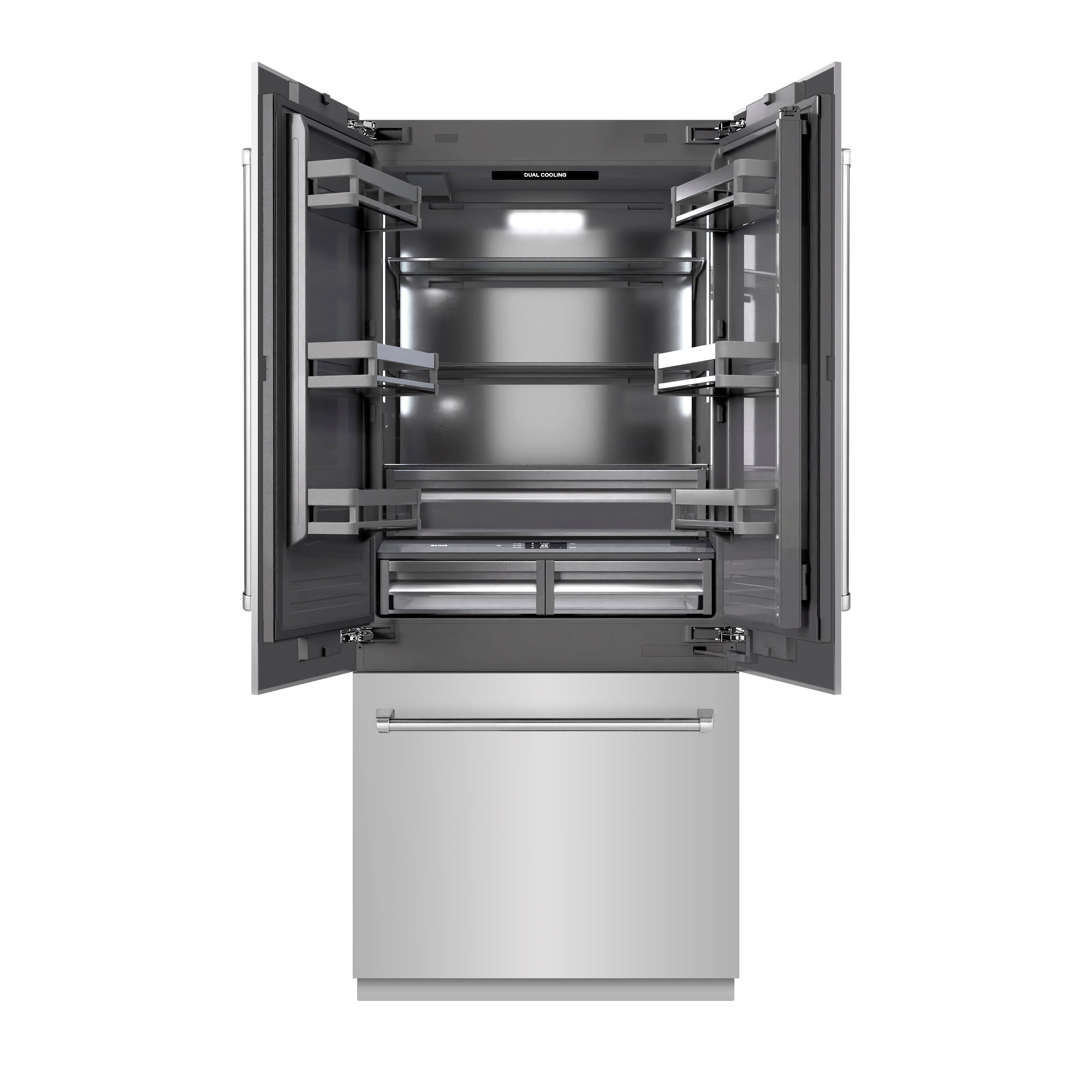 ZLINE 36 in. French Door Built-In Bottom Freezer Refrigerator 19.6 cu. ft. Water Dispenser & Ice Maker Stainless Steel Graphite Gray Interior (GRBIV-304-36)