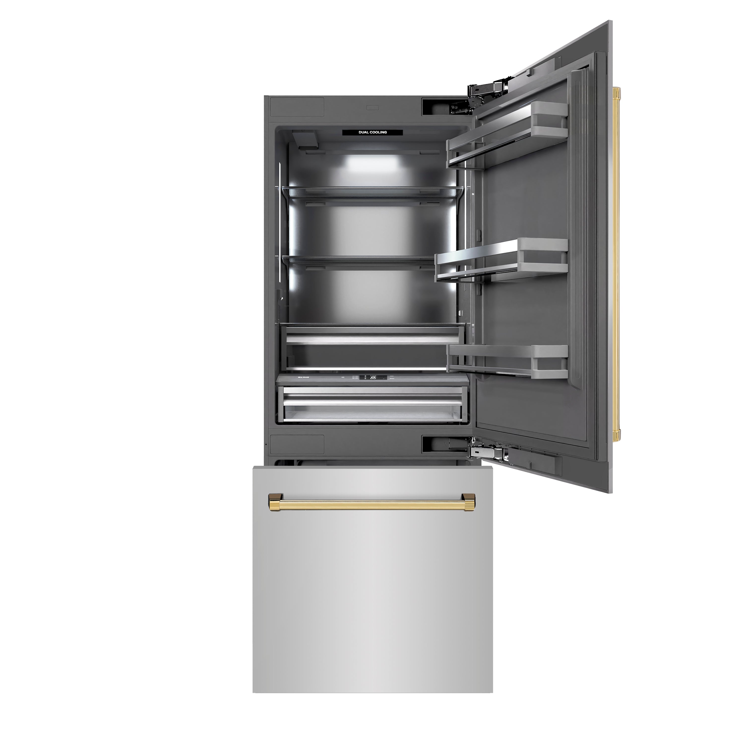 ZLINE 30 in. Built-In Bottom Freezer Refrigerator 16.1 Cu. Ft. with Water Dispenser, Ice Maker, Stainless Steel, Polished Gold Accents (GRBIVZ-304-30G)