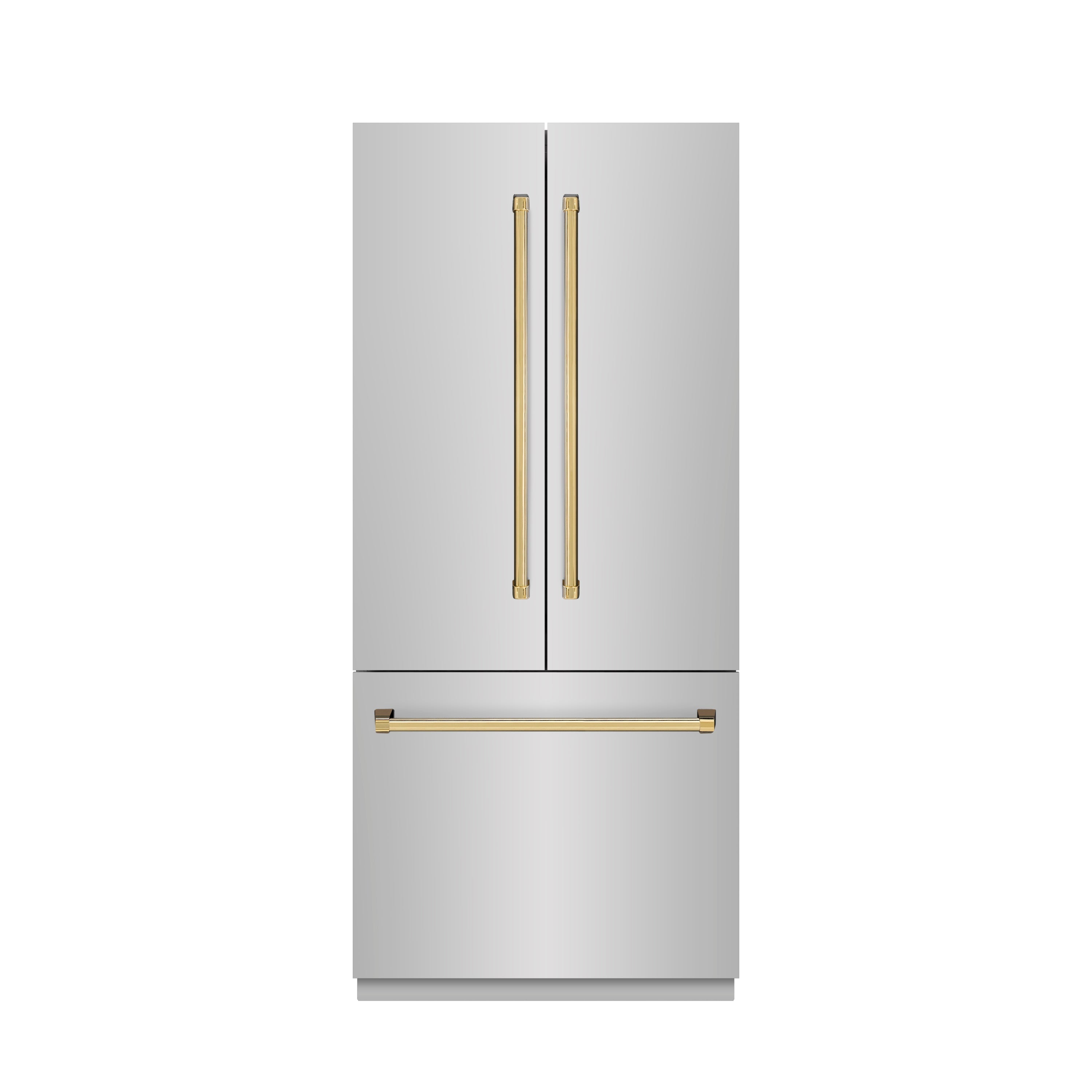 ZLINE 36 in. Built-In French Door Bottom Freezer Refrigerator, 19.6 Cu. Ft., Water Dispenser, Ice Maker, Stainless Steel, Graphite Gray Interior, Polished Gold Accents (GRBIVZ-304-36G)