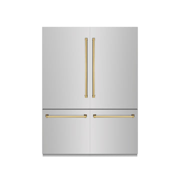 ZLINE 60 in Built-In French Door Bottom Freezer Refrigerator 32.2 cu. ft. Water Dispenser Ice Maker Stainless Steel Graphite Gray Interior Polished Gold Accents (GRBIVZ-304-60G)