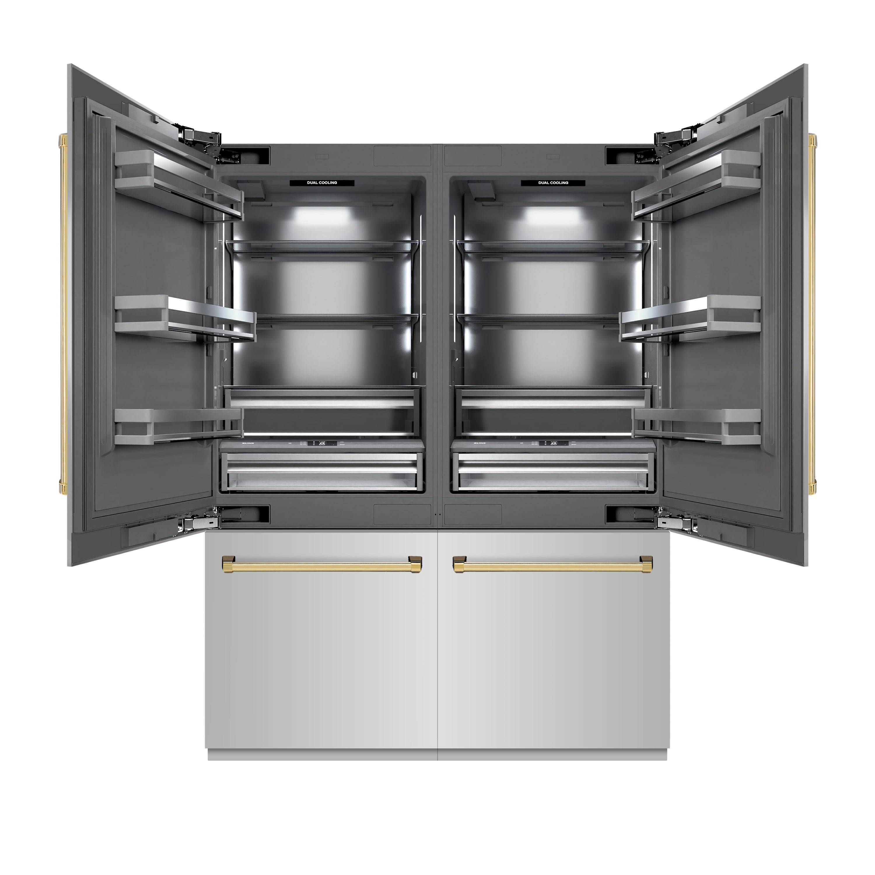 ZLINE 60 in Built-In French Door Bottom Freezer Refrigerator 32.2 cu. ft. Water Dispenser Ice Maker Stainless Steel Graphite Gray Interior Polished Gold Accents (GRBIVZ-304-60G)