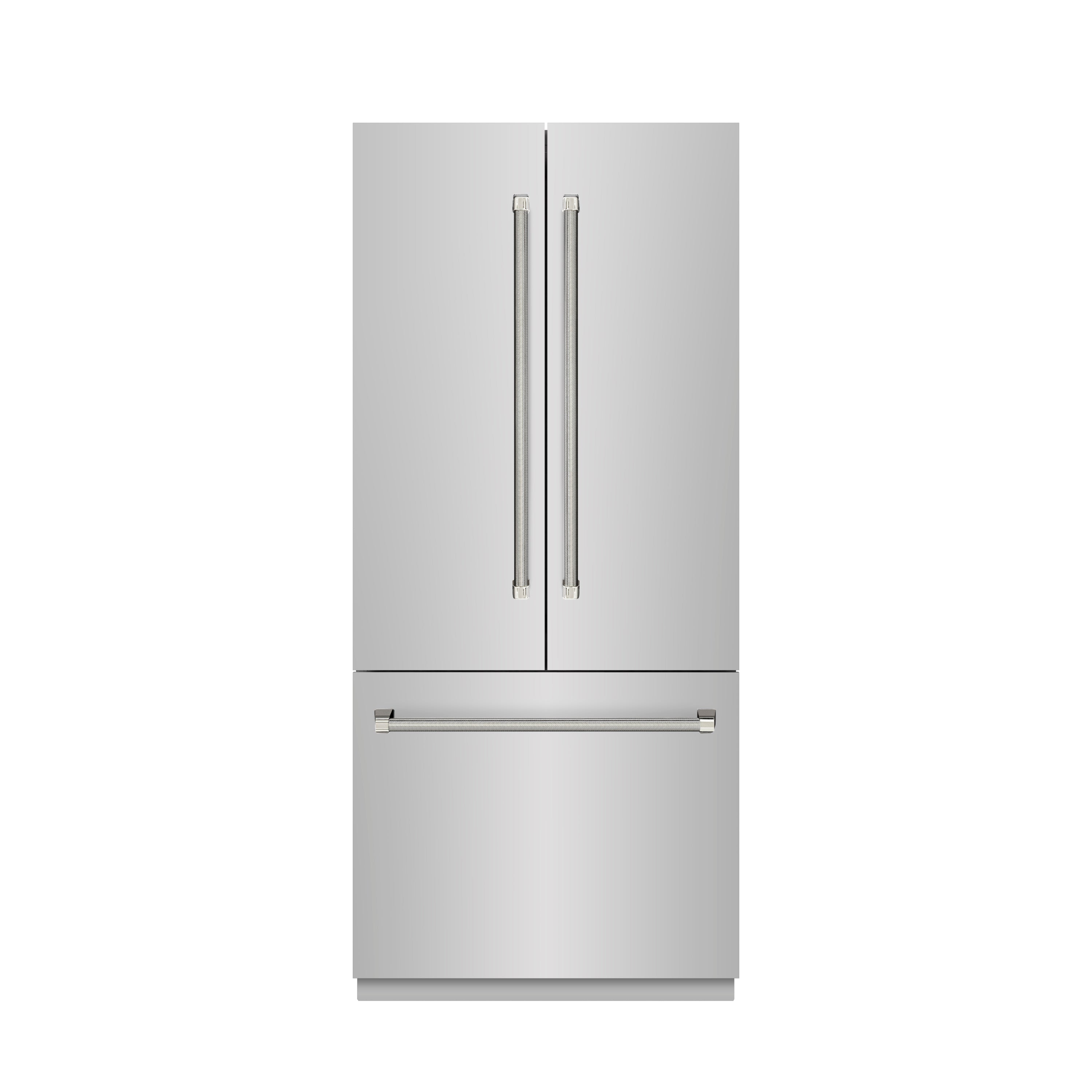 ZLINE 36 in. French Door Built-In Bottom Freezer Refrigerator 19.6 cu. ft. with Water Dispenser, Ice Maker, Graphite Gray Interior, Polished Nickel Helix Handles (GRBIVZ-30436KPN)