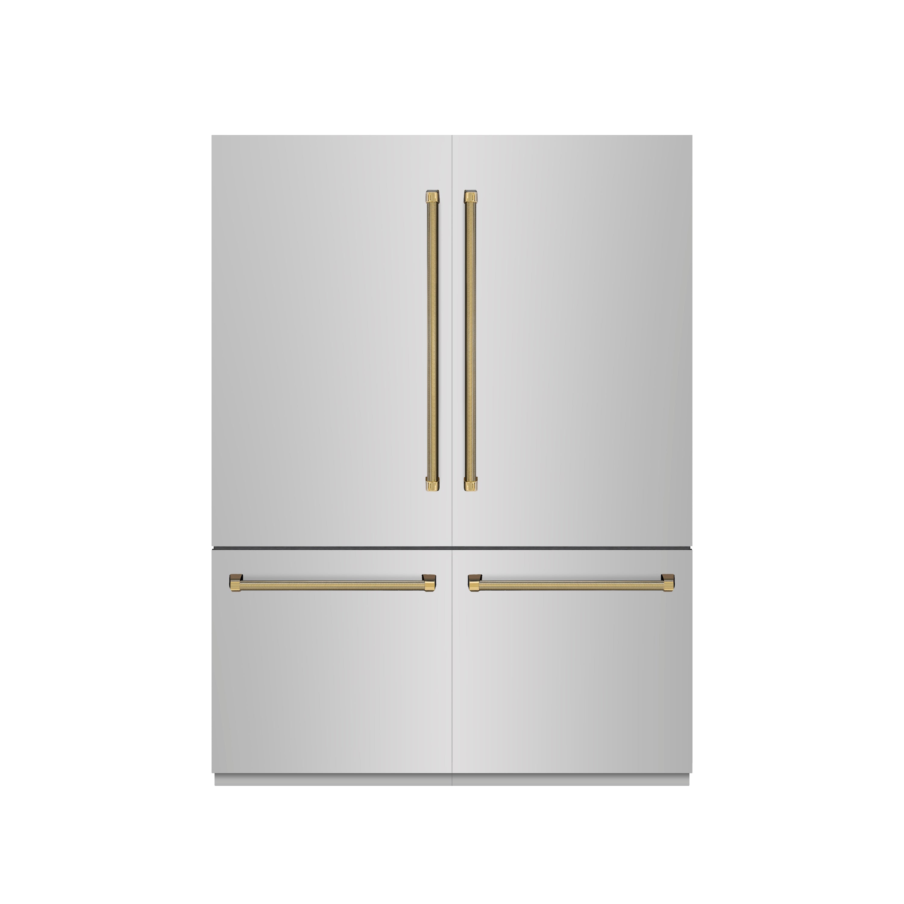 ZLINE 60 in. French Door Built-In Bottom Freezer Refrigerator 32.2 cu. ft. Water Dispenser Ice Maker Stainless Steel Graphite Gray Interior Polished Gold Helix Handles (GRBIVZ-30460KG)