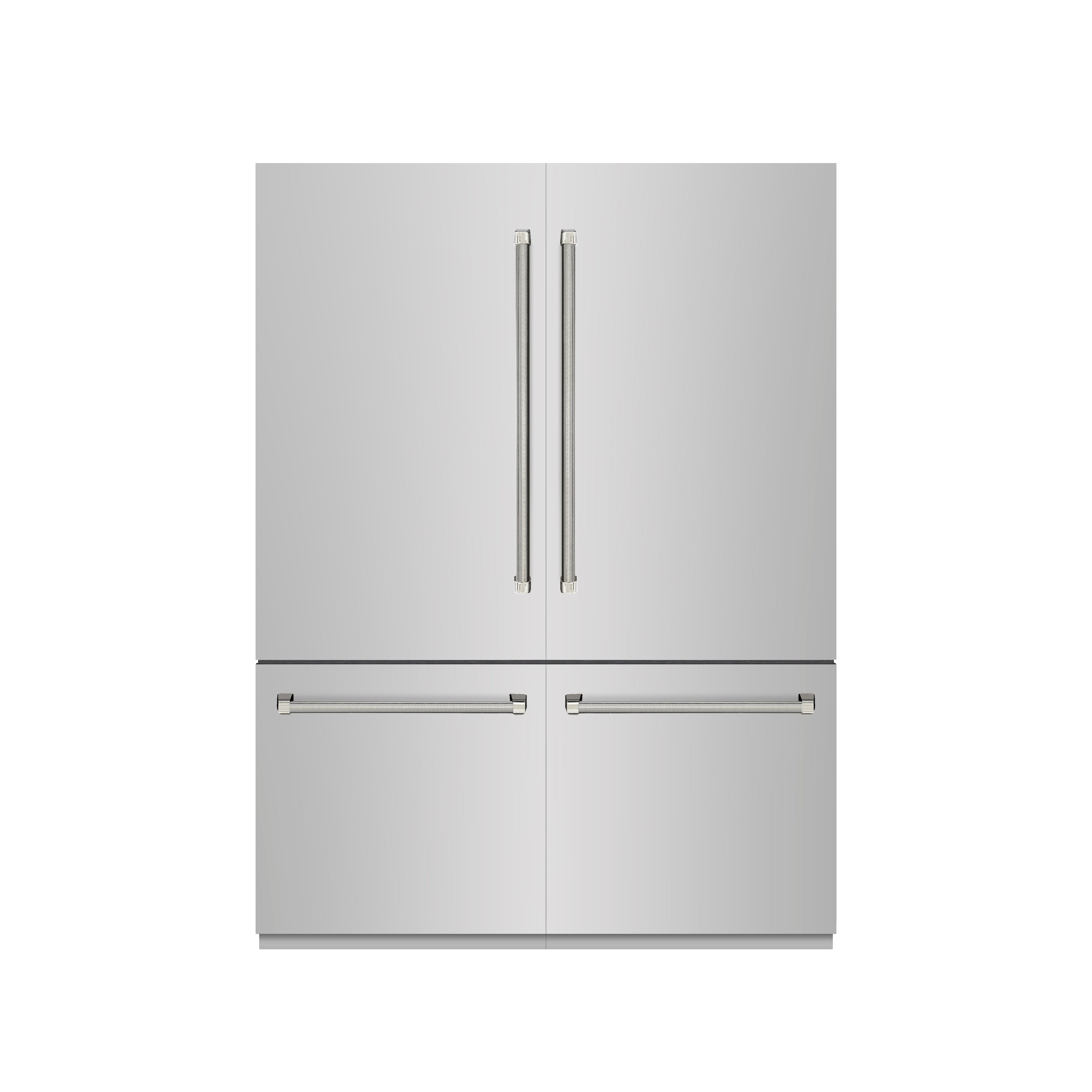 ZLINE 60 in. French Door Built-In Bottom Freezer Refrigerator 32.2 cu. ft. Stainless Steel Graphite Gray Interior Water Dispenser Ice Maker Polished Nickel Helix Handles (GRBIVZ-30460KPN)
