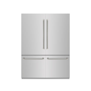 ZLINE 60 in. French Door Built-In Bottom Freezer Refrigerator 32.2 cu. ft. Stainless Steel Graphite Gray Interior Water Dispenser Ice Maker Polished Nickel Helix Handles (GRBIVZ-30460KPN)